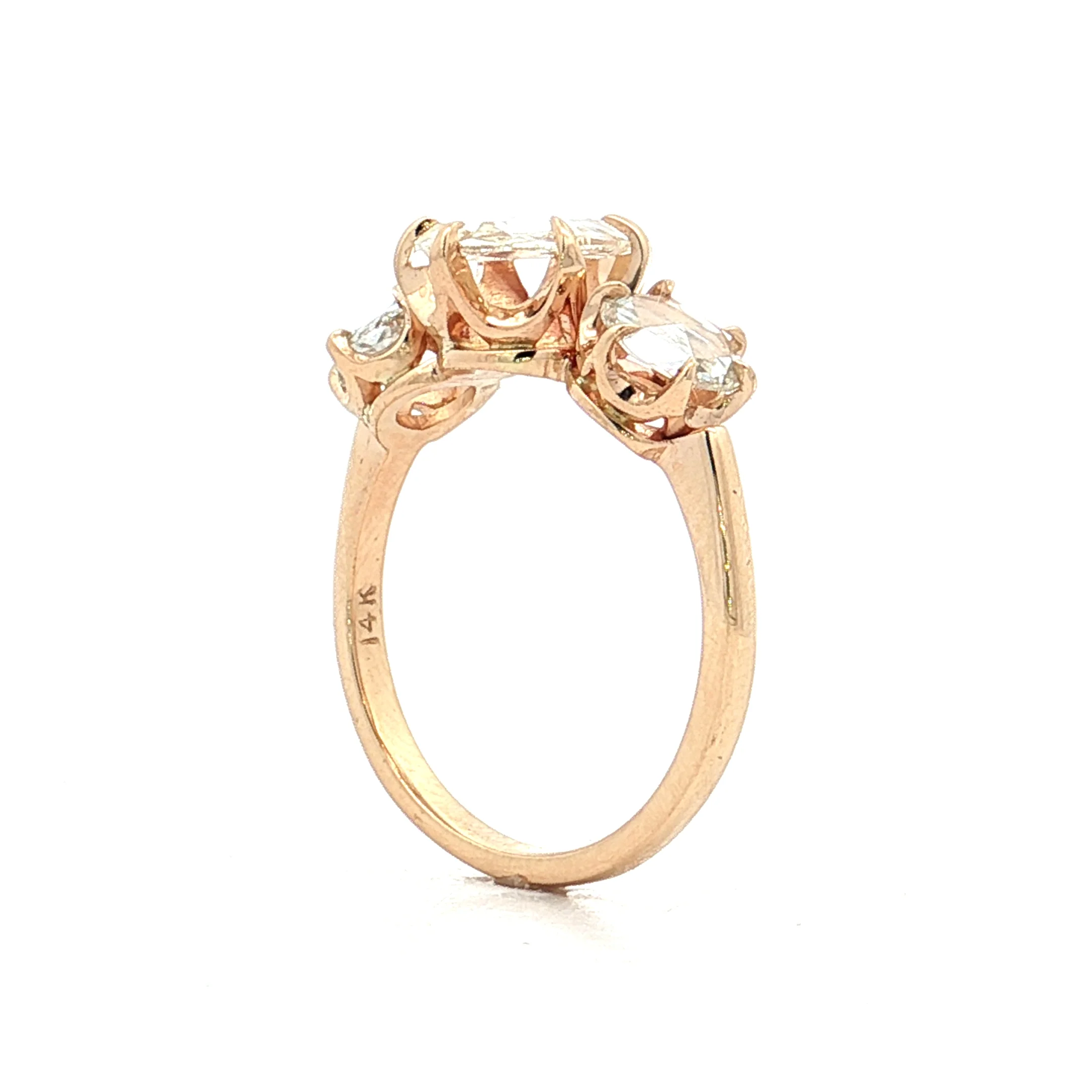 .93 Three Stone Rose Cut Diamond Engagement Ring 14k - Image 5