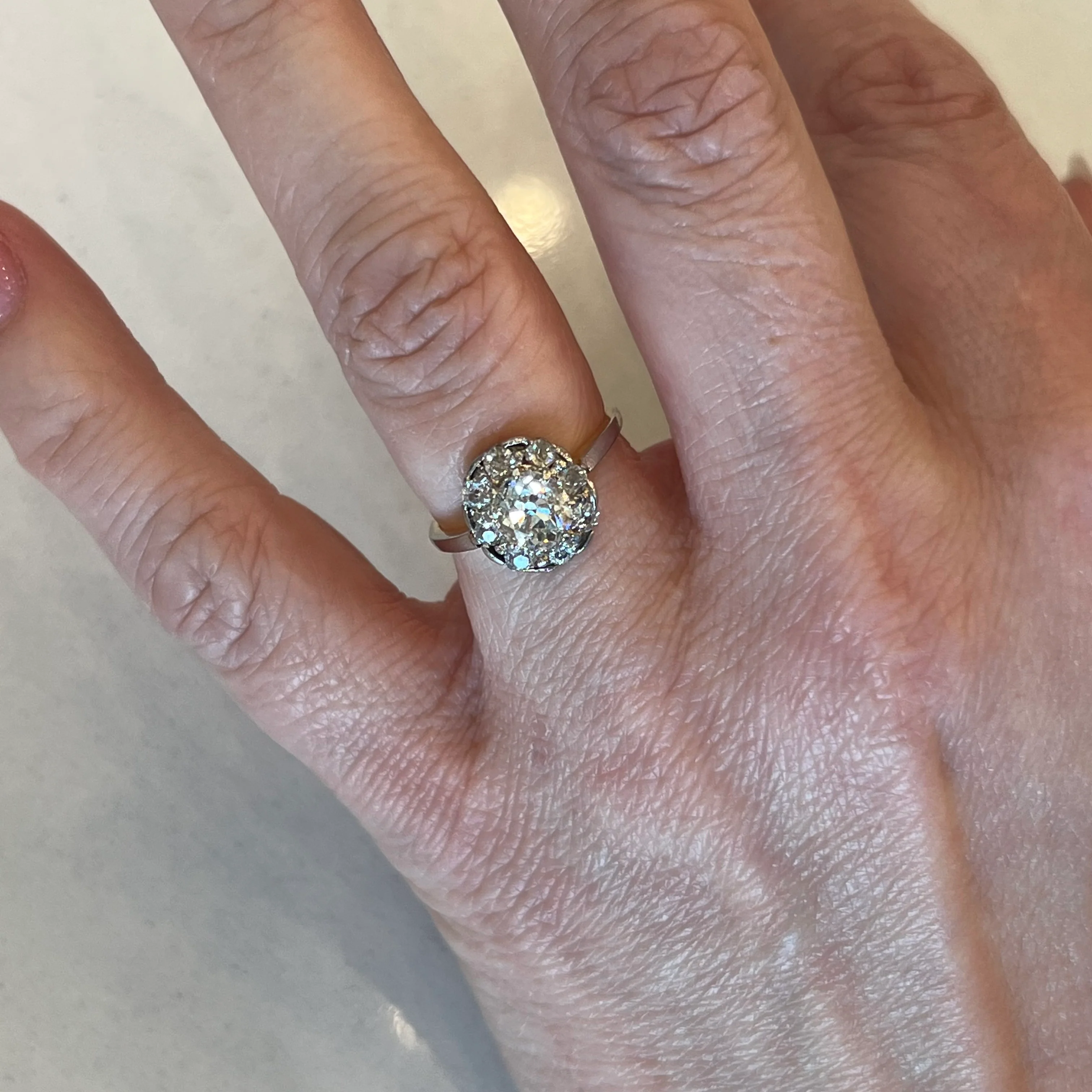 .93 Victorian Diamond Halo Engagement Ring in Platinum & 18k - Image 6
