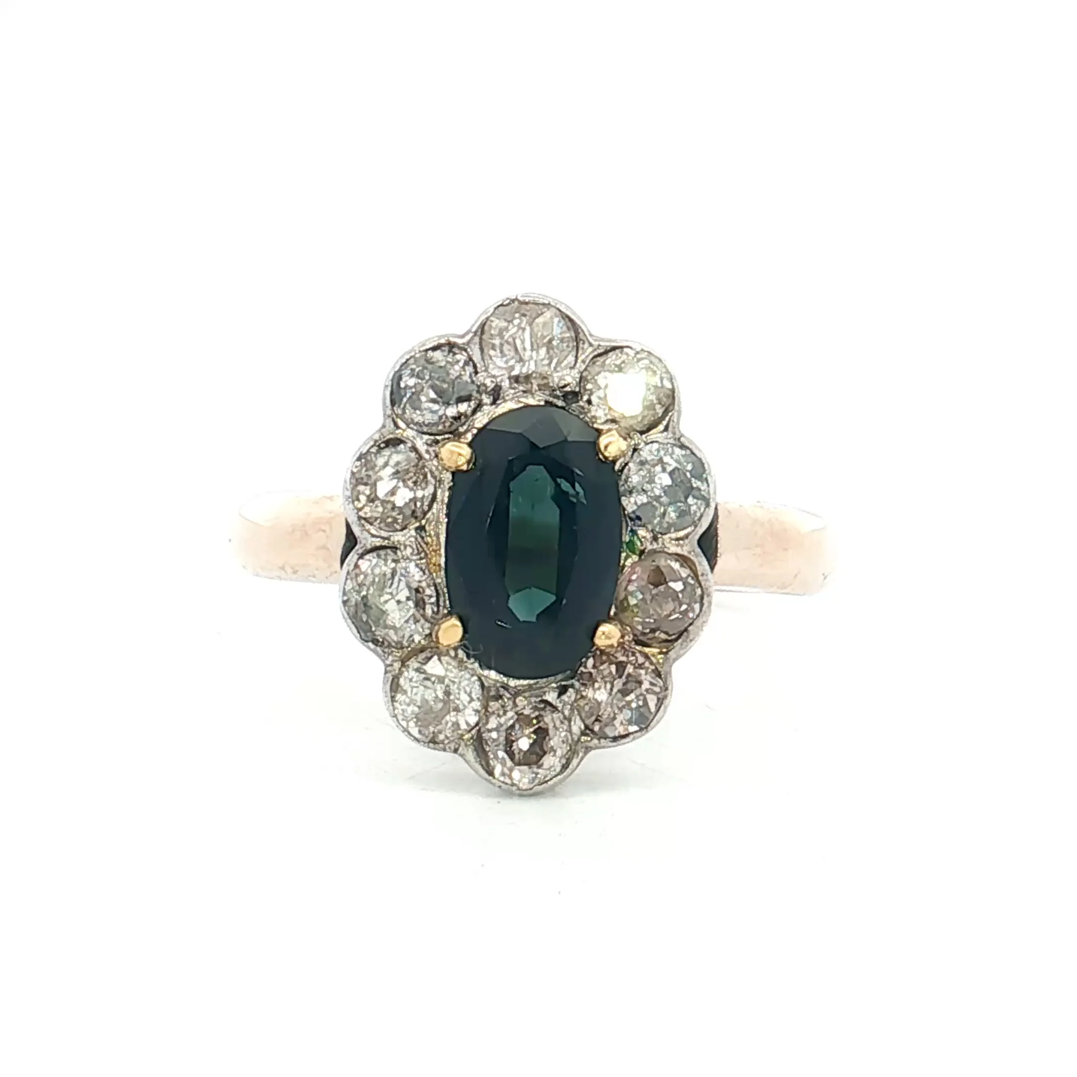 .93 Victorian Sapphire Halo Engagement Ring 9k/SS