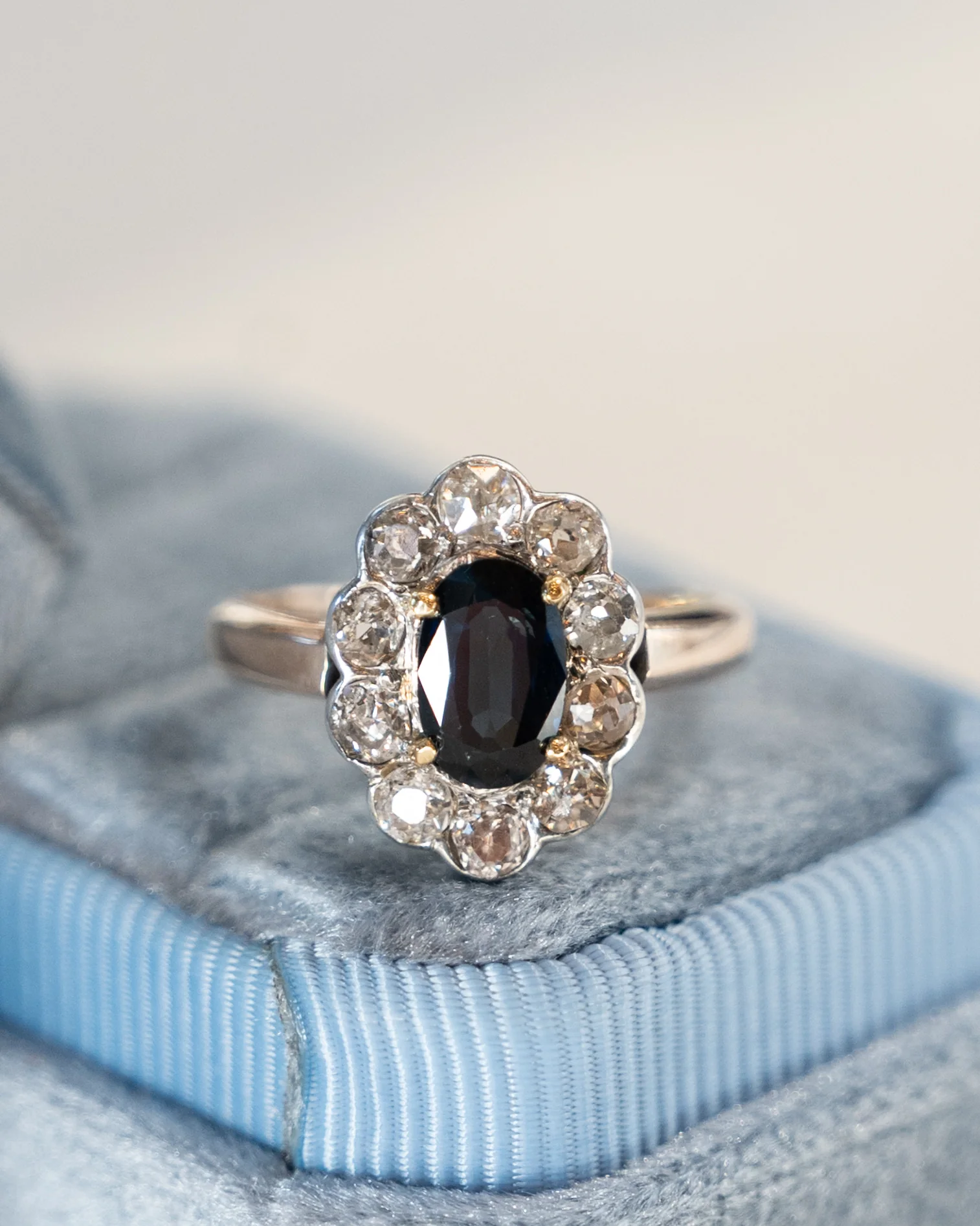 .93 Victorian Sapphire Halo Engagement Ring 9k/SS - Image 6