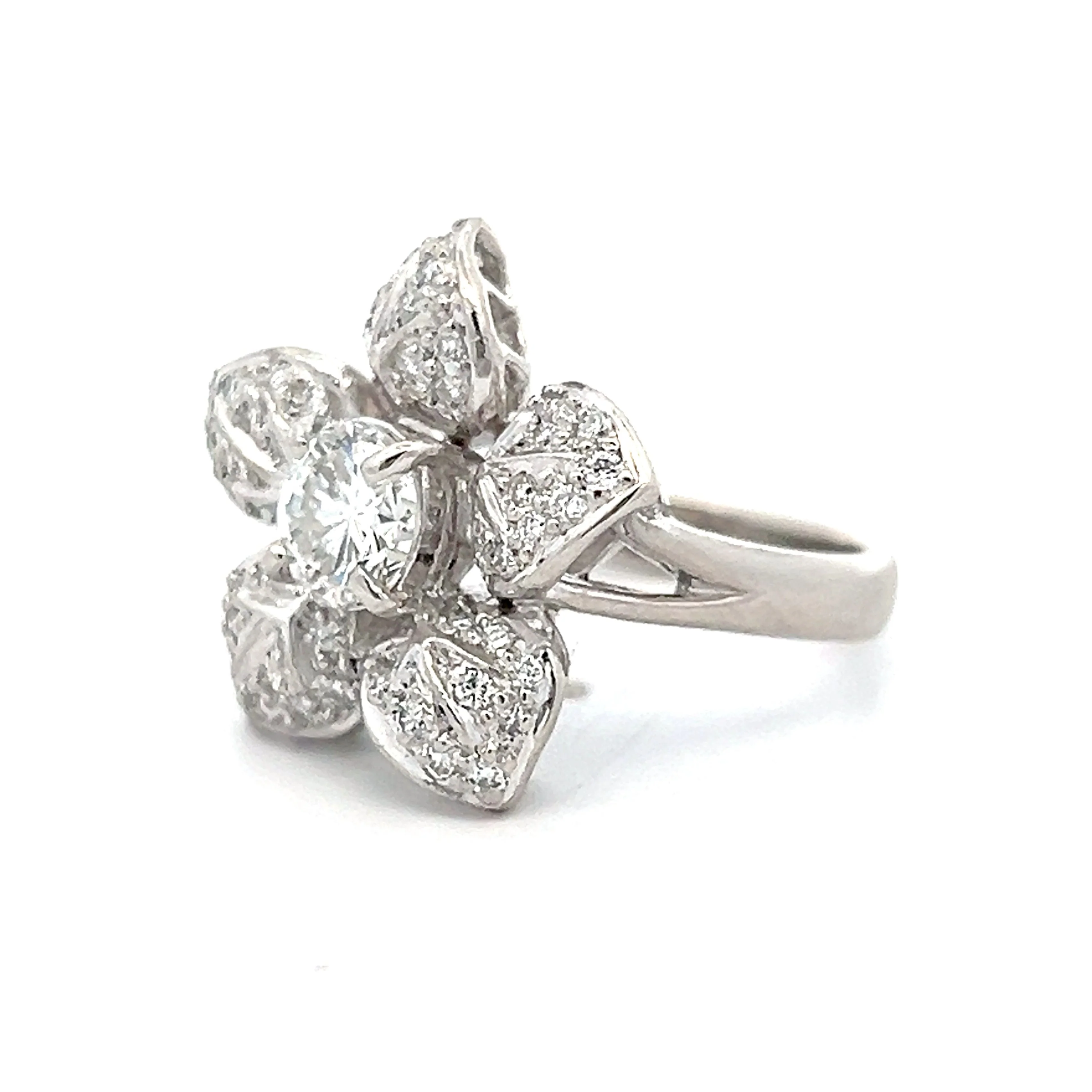 .93 Vintage Petri Diamond Floral Cocktail Ring in Platinum - Image 2