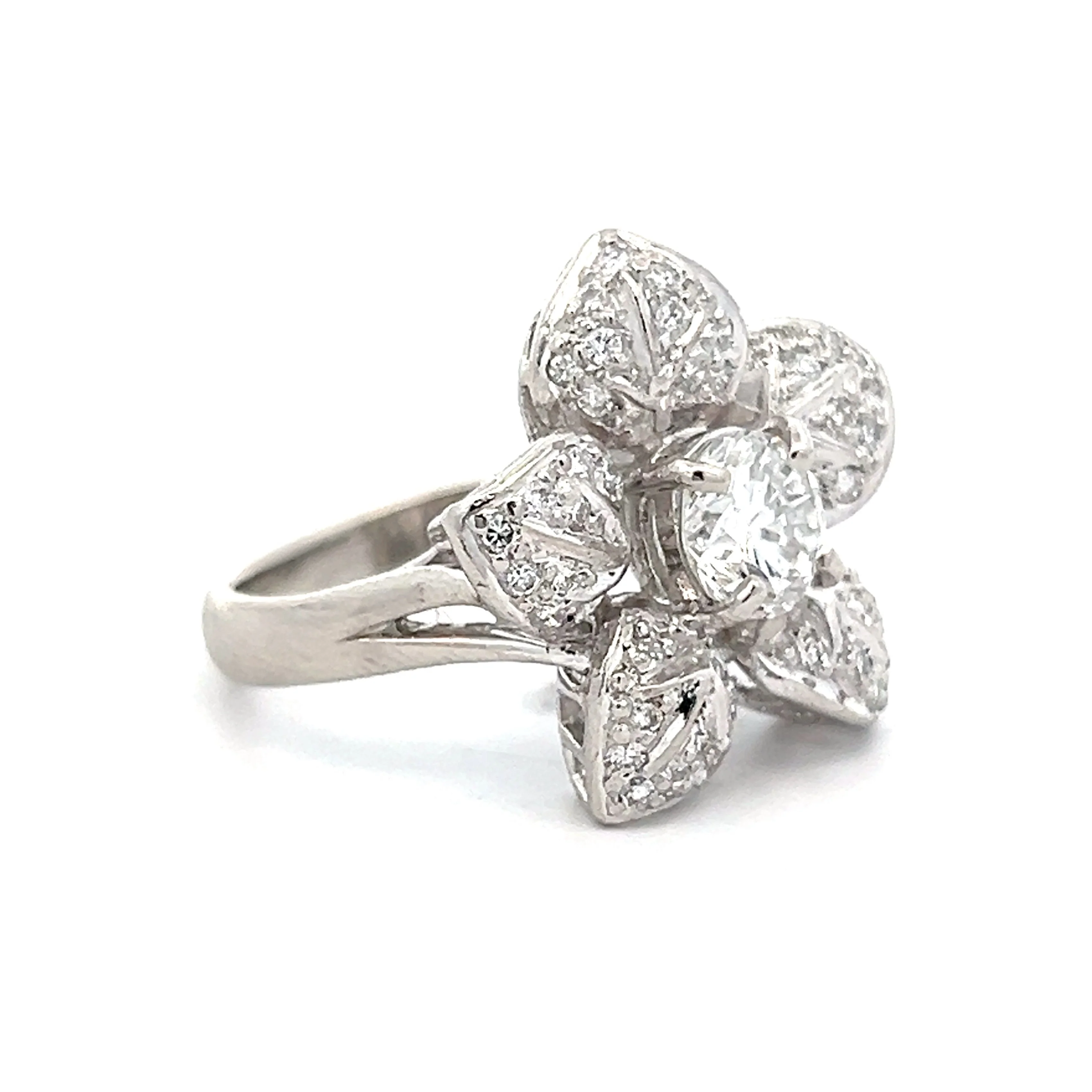 .93 Vintage Petri Diamond Floral Cocktail Ring in Platinum - Image 3