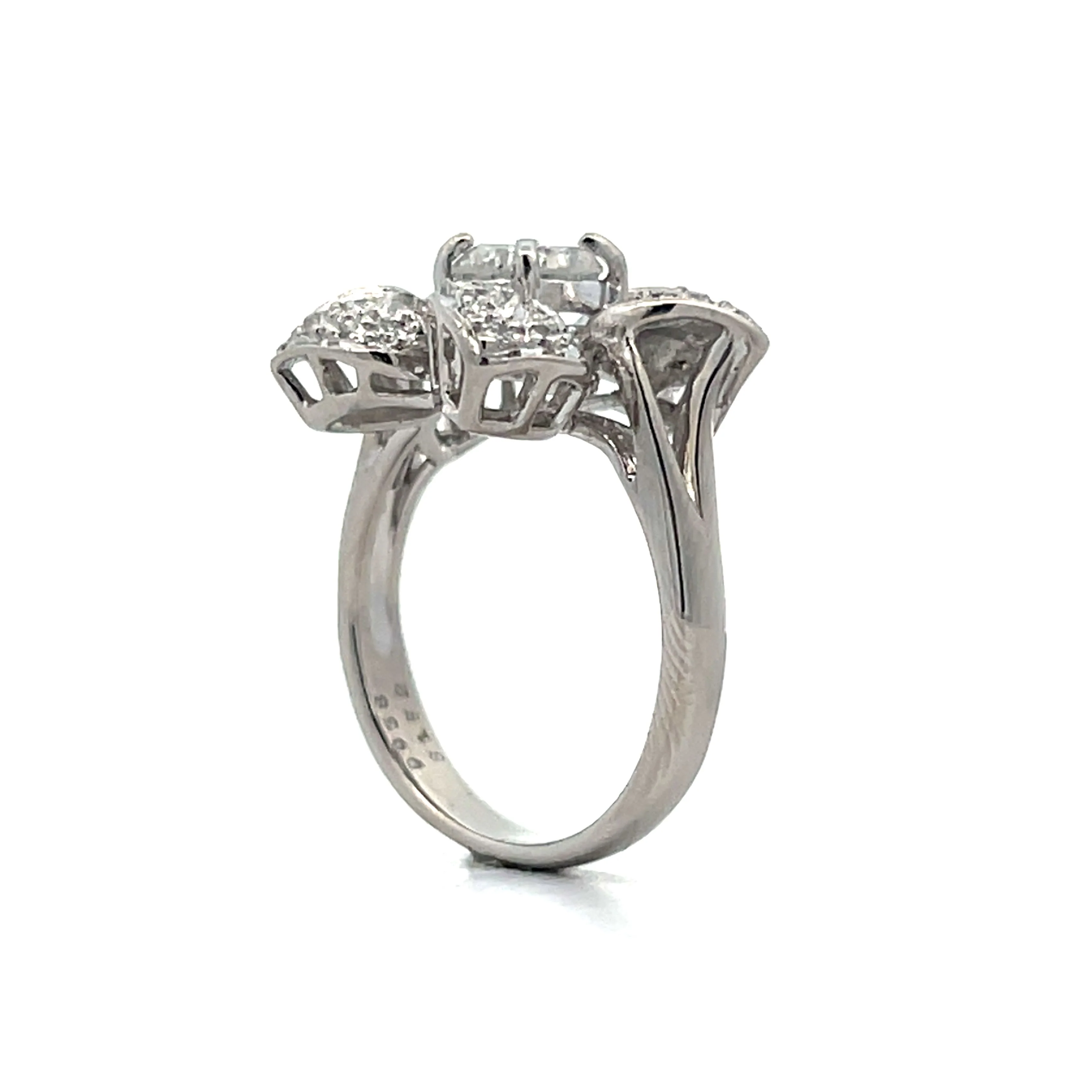 .93 Vintage Petri Diamond Floral Cocktail Ring in Platinum - Image 5