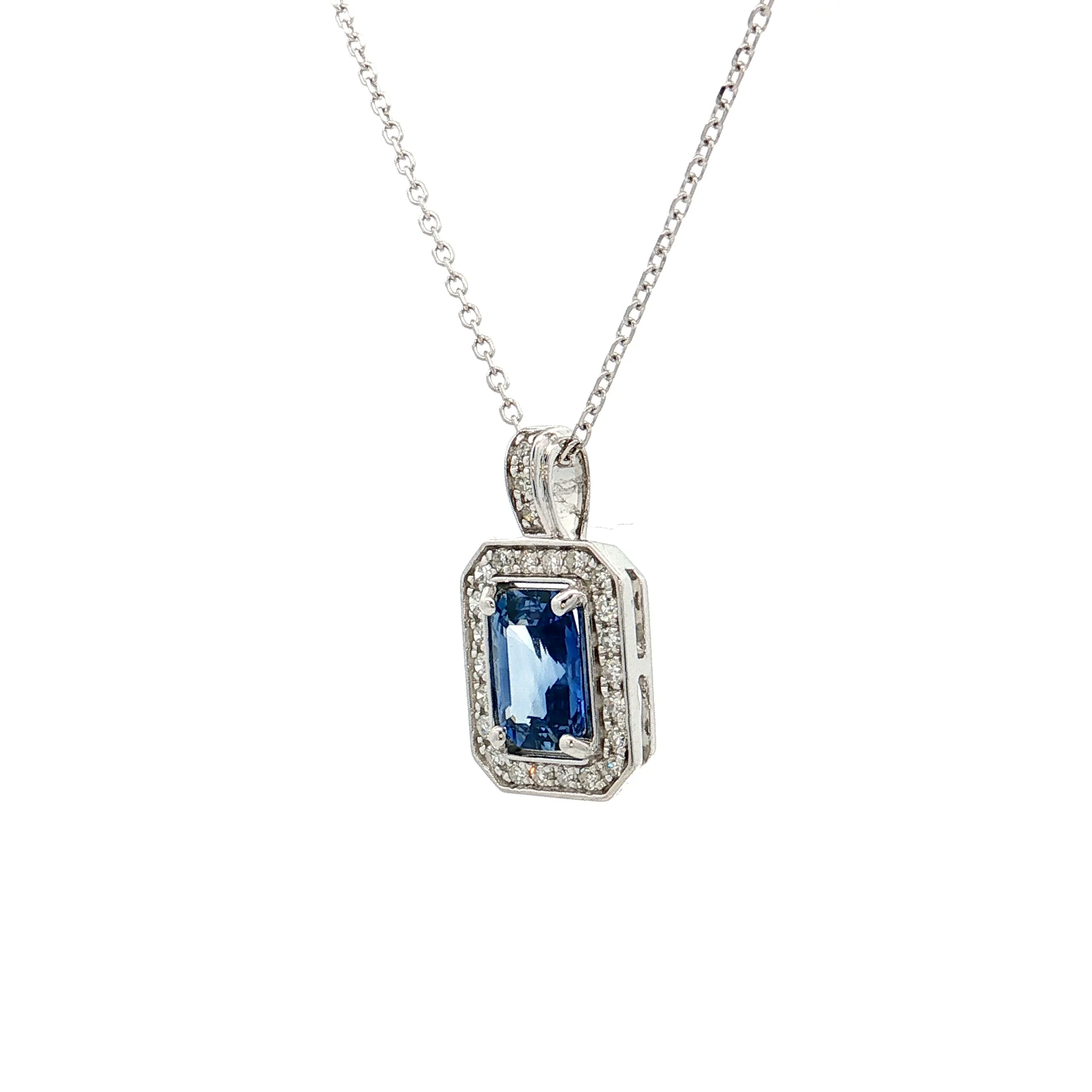 .95 Blue Sapphire Emerald Cut Pendant 14k White Gold - Image 2