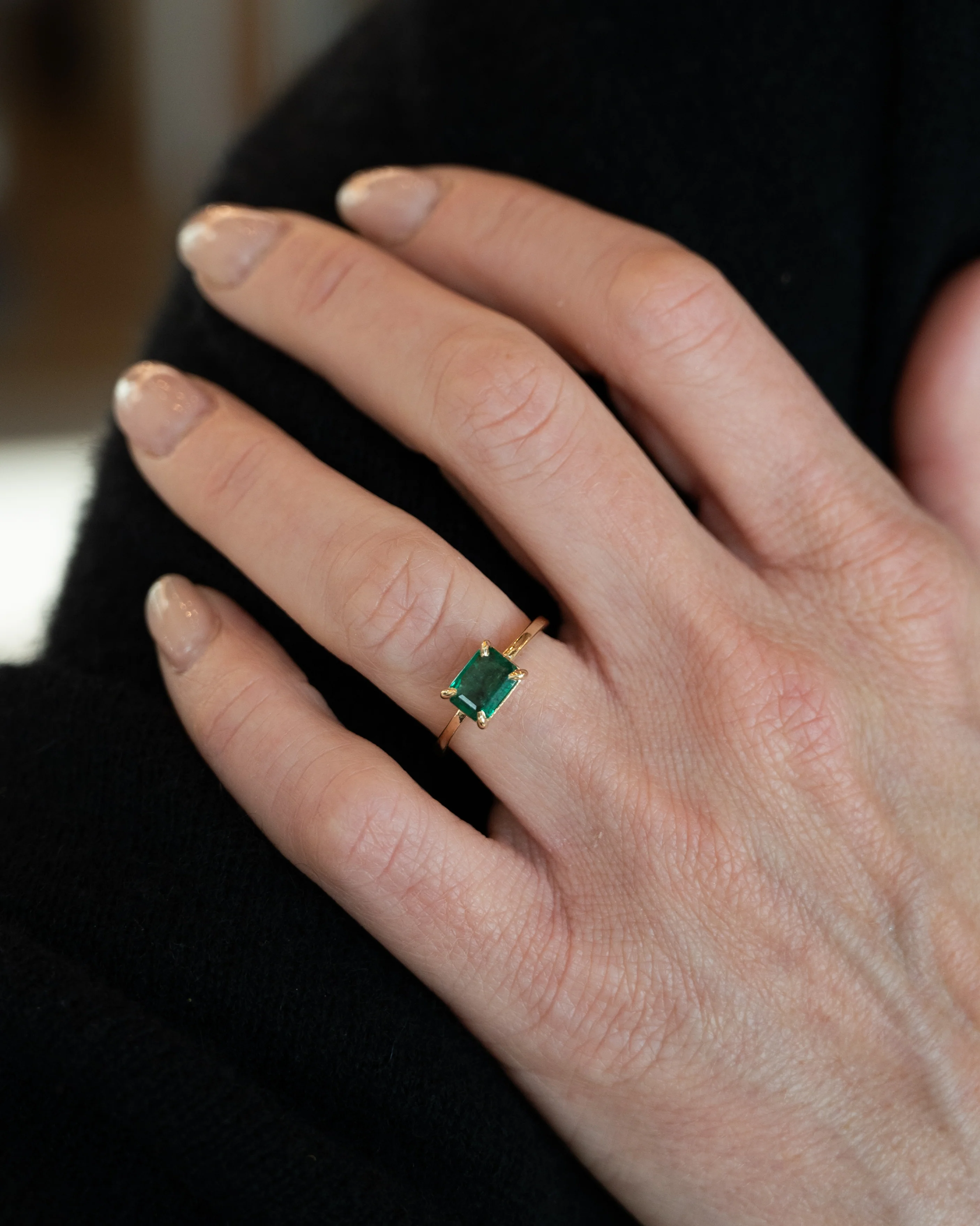 .96 East-West Emerald Engagement Ring in 14k - Image 7