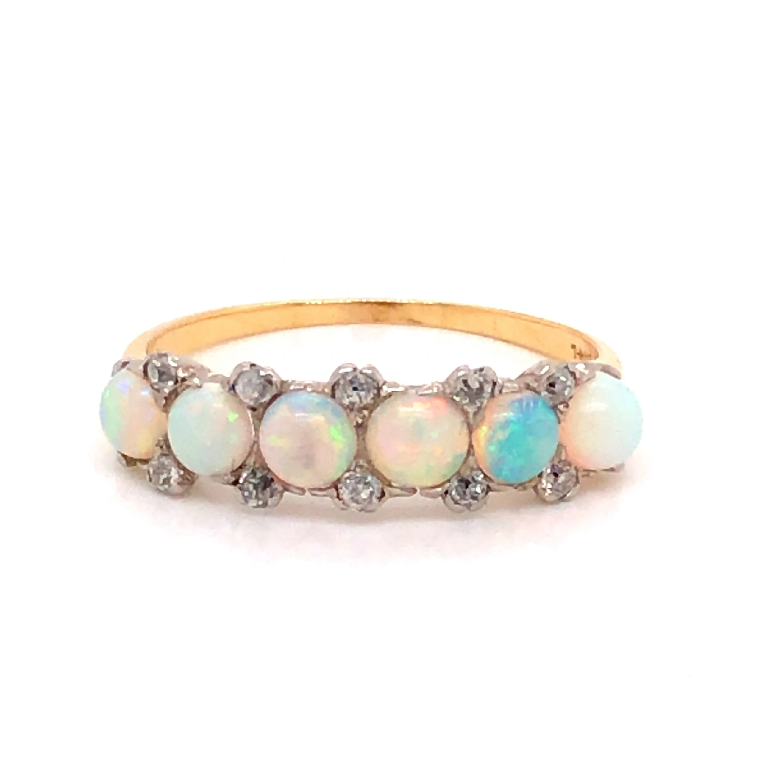 .96 Victorian Opal & Diamond Cocktail Ring 14k Yellow and White Gold