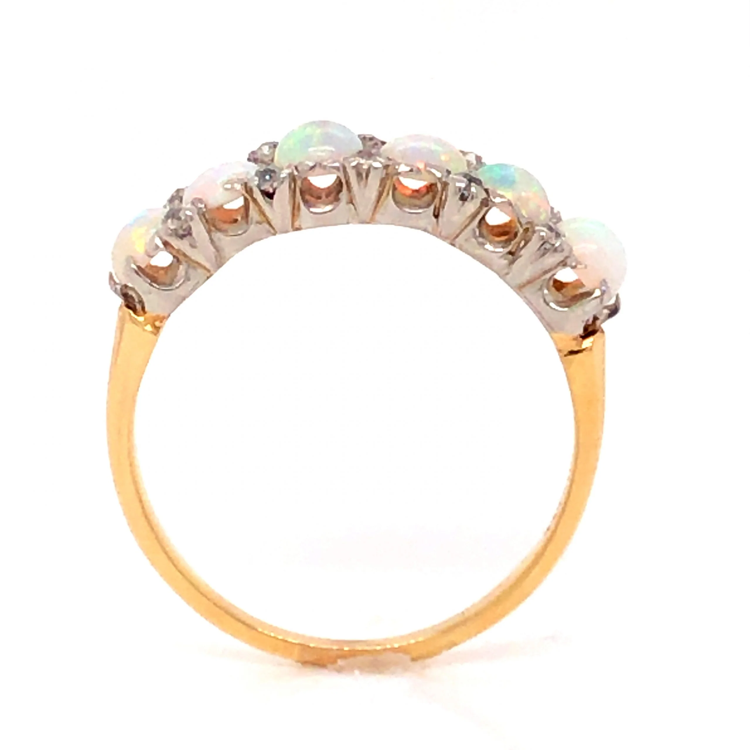 .96 Victorian Opal & Diamond Cocktail Ring 14k Yellow and White Gold - Image 4