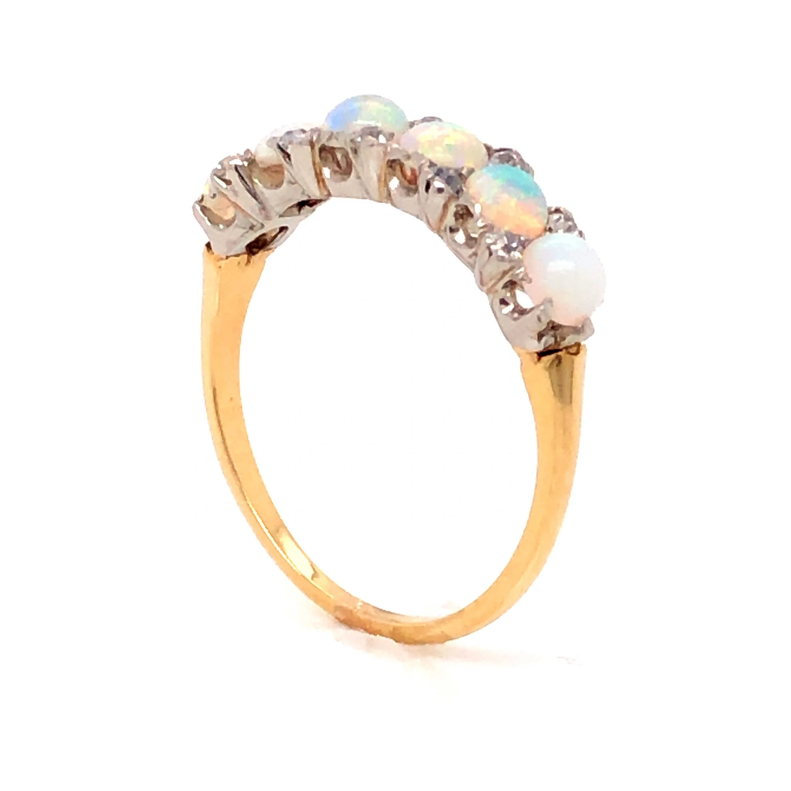 .96 Victorian Opal & Diamond Cocktail Ring 14k Yellow and White Gold - Image 5