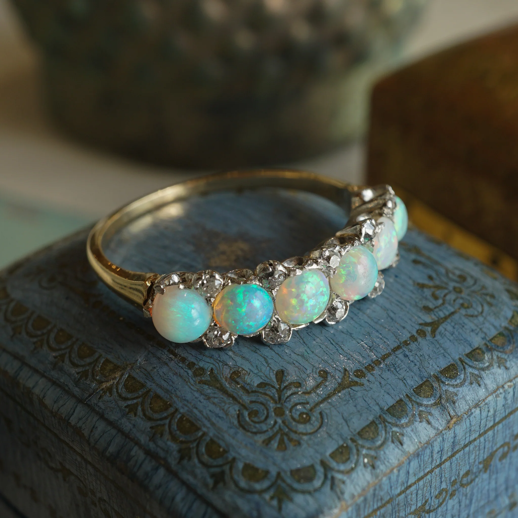 .96 Victorian Opal & Diamond Cocktail Ring 14k Yellow and White Gold - Image 6