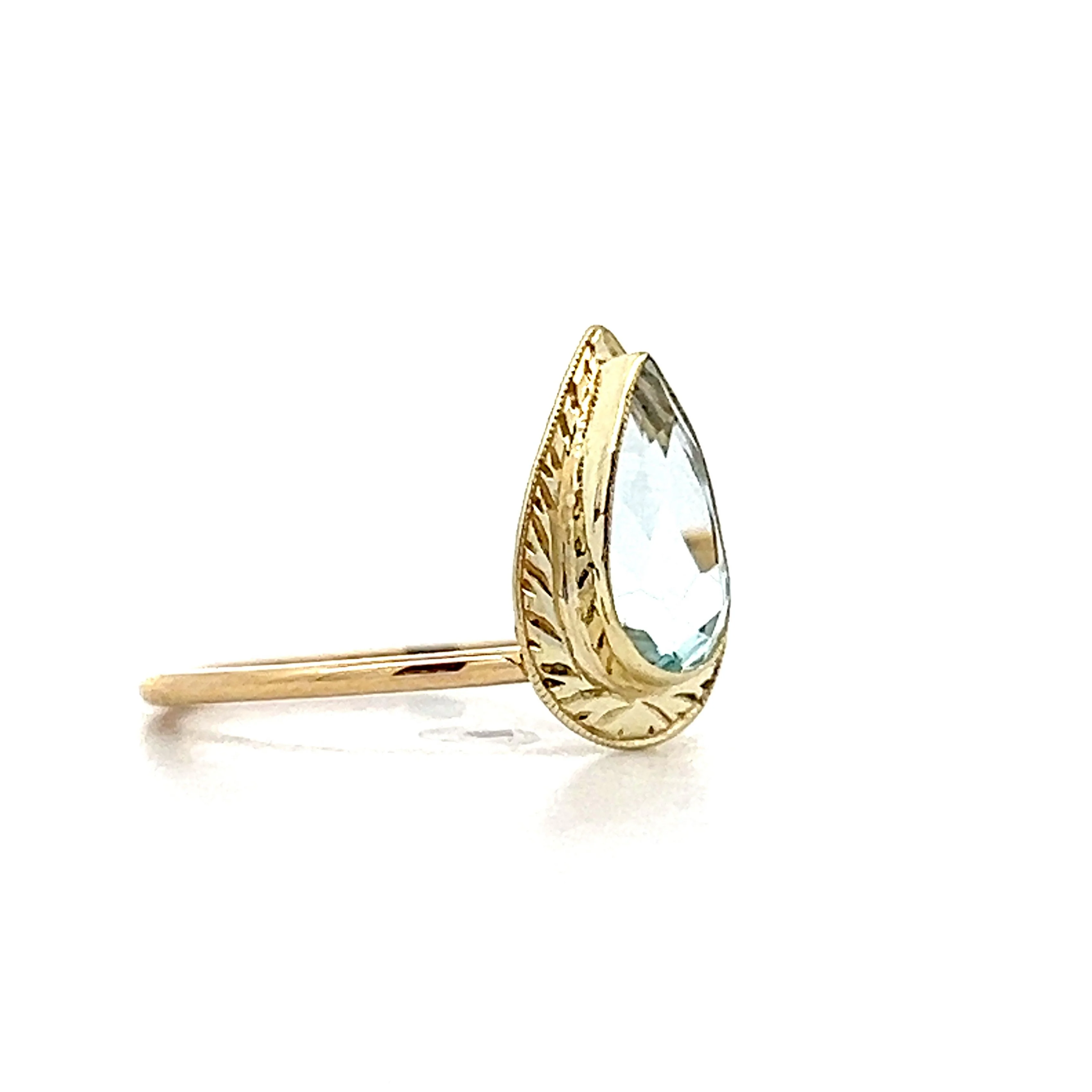 .97 Pear Cut Aquamarine Stacking Ring in 14k Yellow Gold - Image 3
