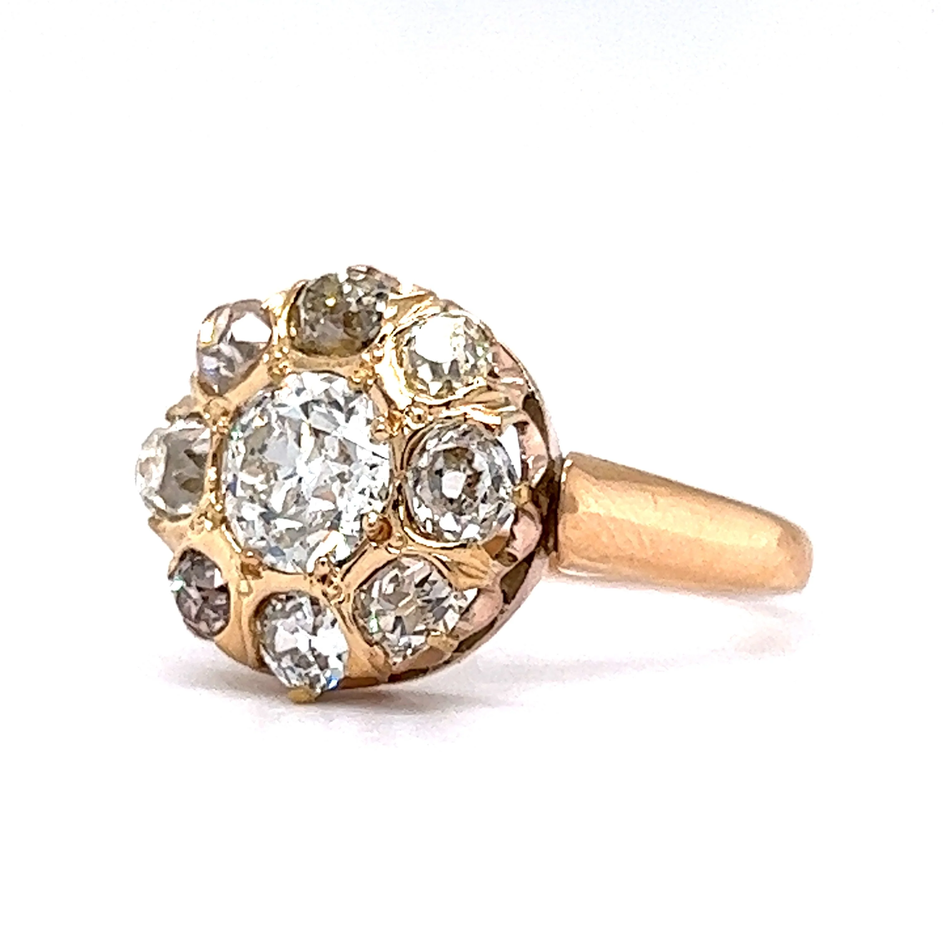 .97 Victorian Diamond Cluster Engagement Ring in 18k Yellow Gold - Image 2