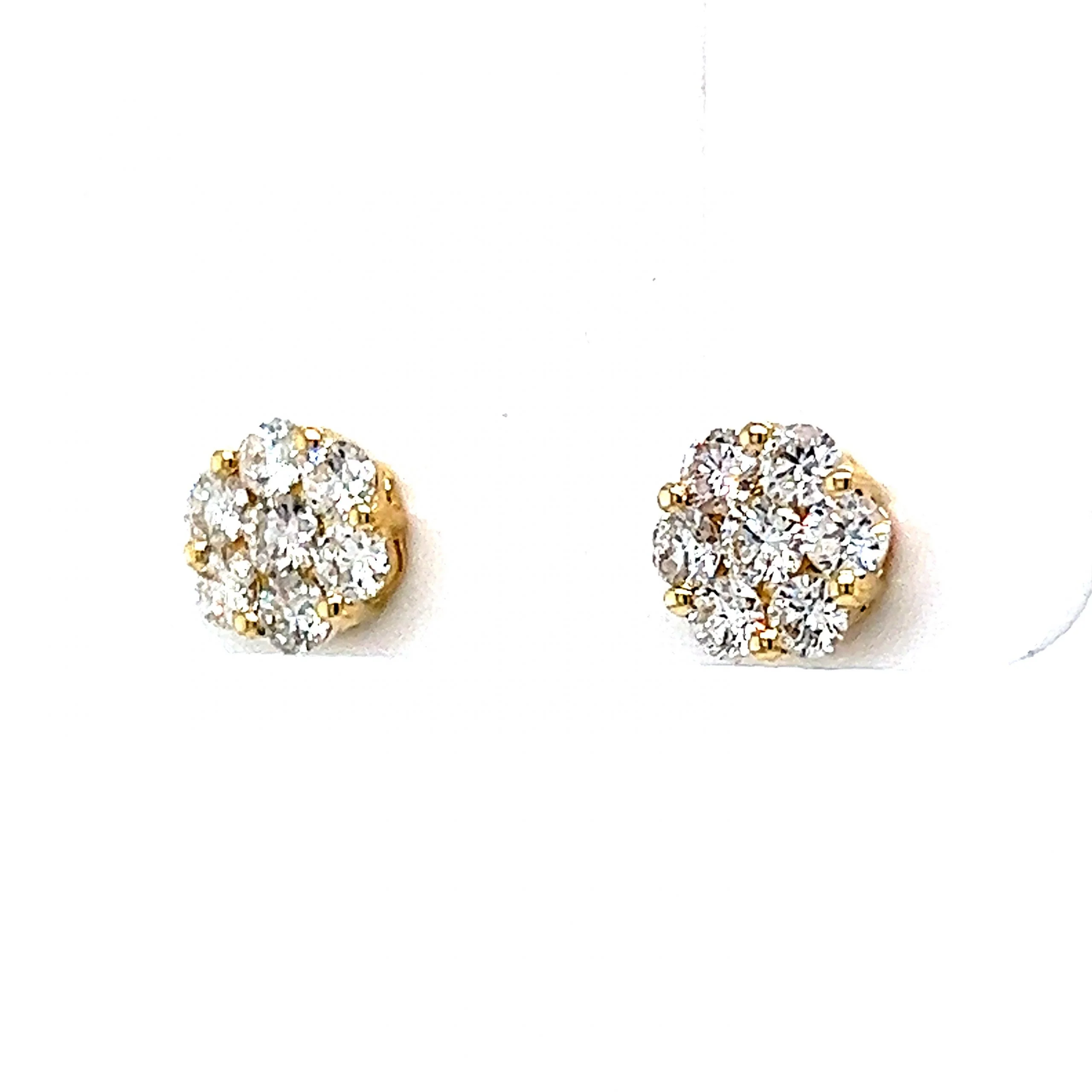.98 Diamond Cluster Stud Earrings in 14k Yellow Gold - Image 2