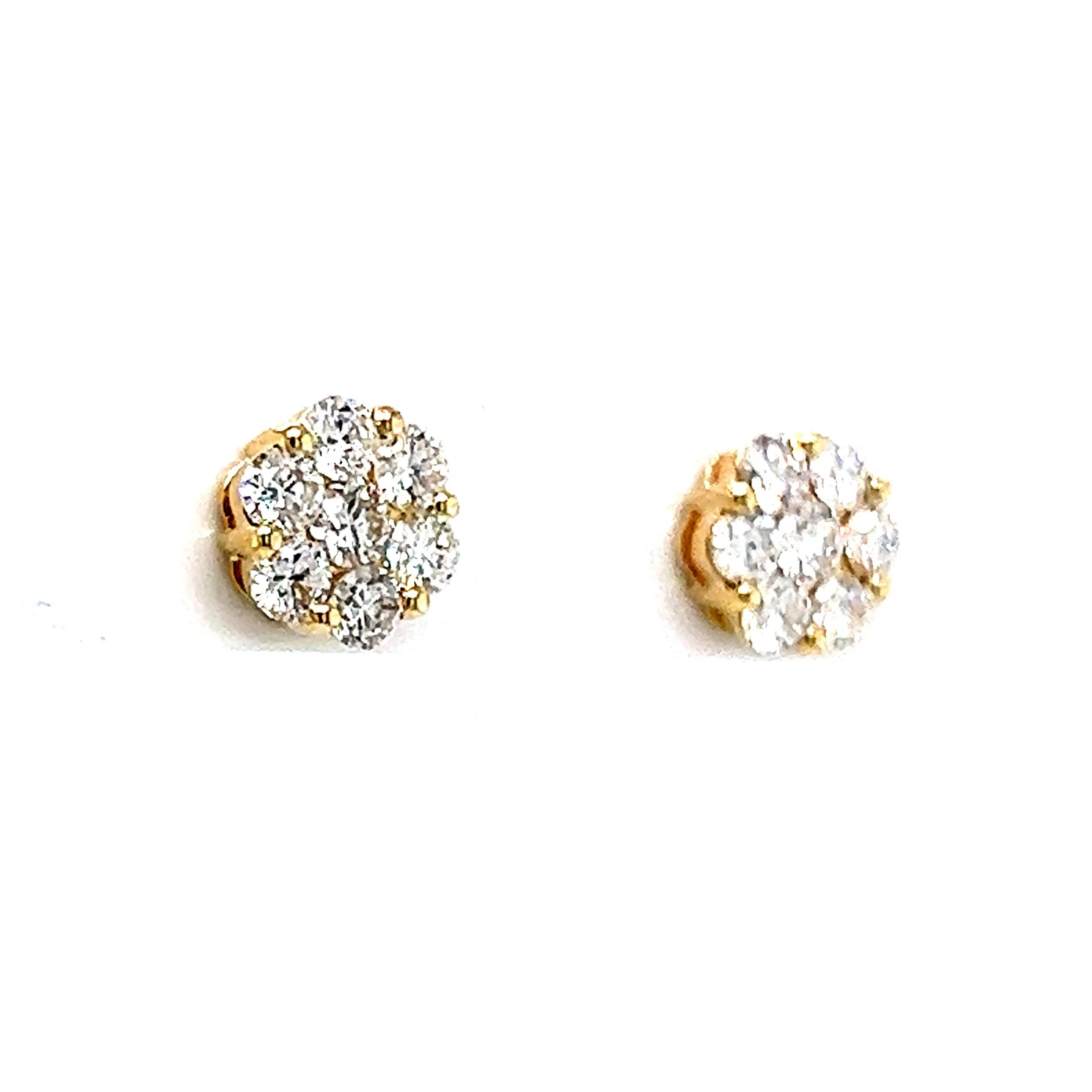 .98 Diamond Cluster Stud Earrings in 14k Yellow Gold - Image 3