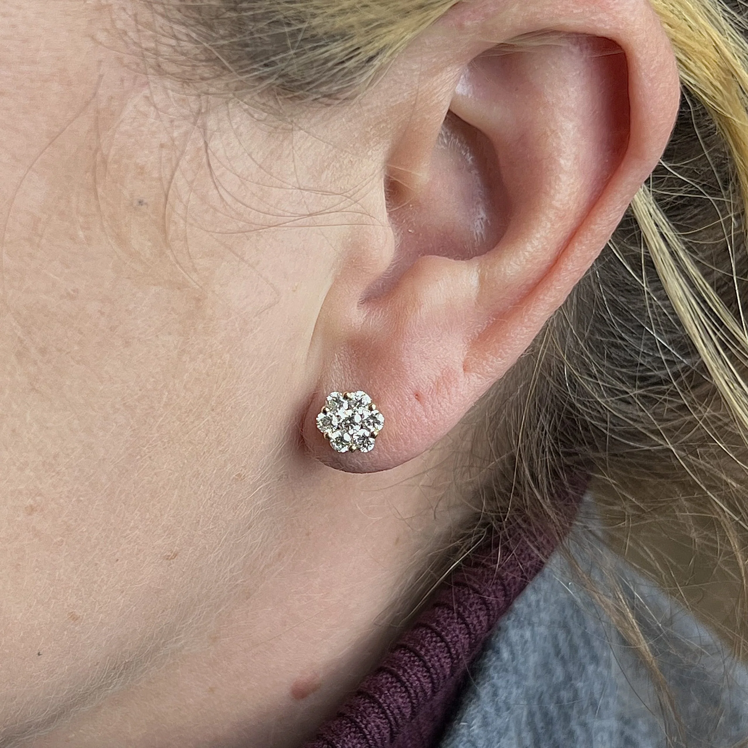 .98 Diamond Cluster Stud Earrings in 14k Yellow Gold - Image 4