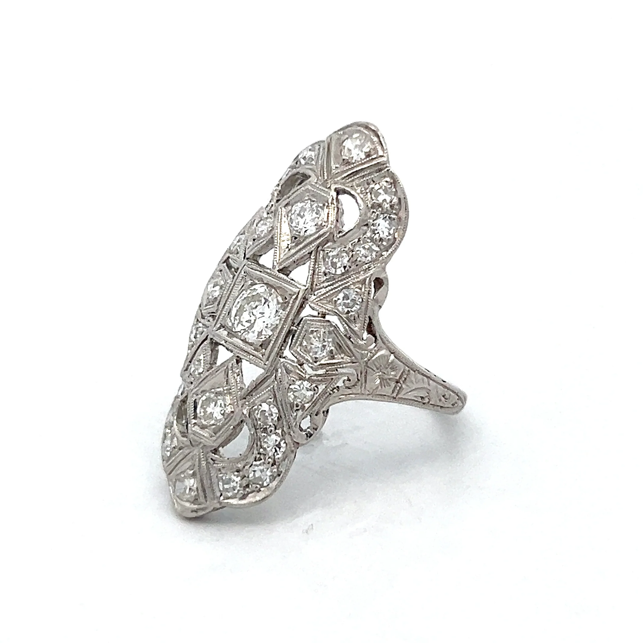 .98 Vintage Art Deco Diamond Dinner Ring in Platinum - Image 2
