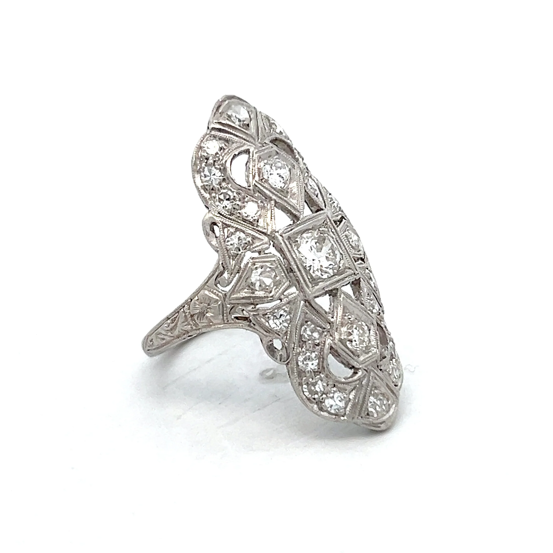 .98 Vintage Art Deco Diamond Dinner Ring in Platinum - Image 3