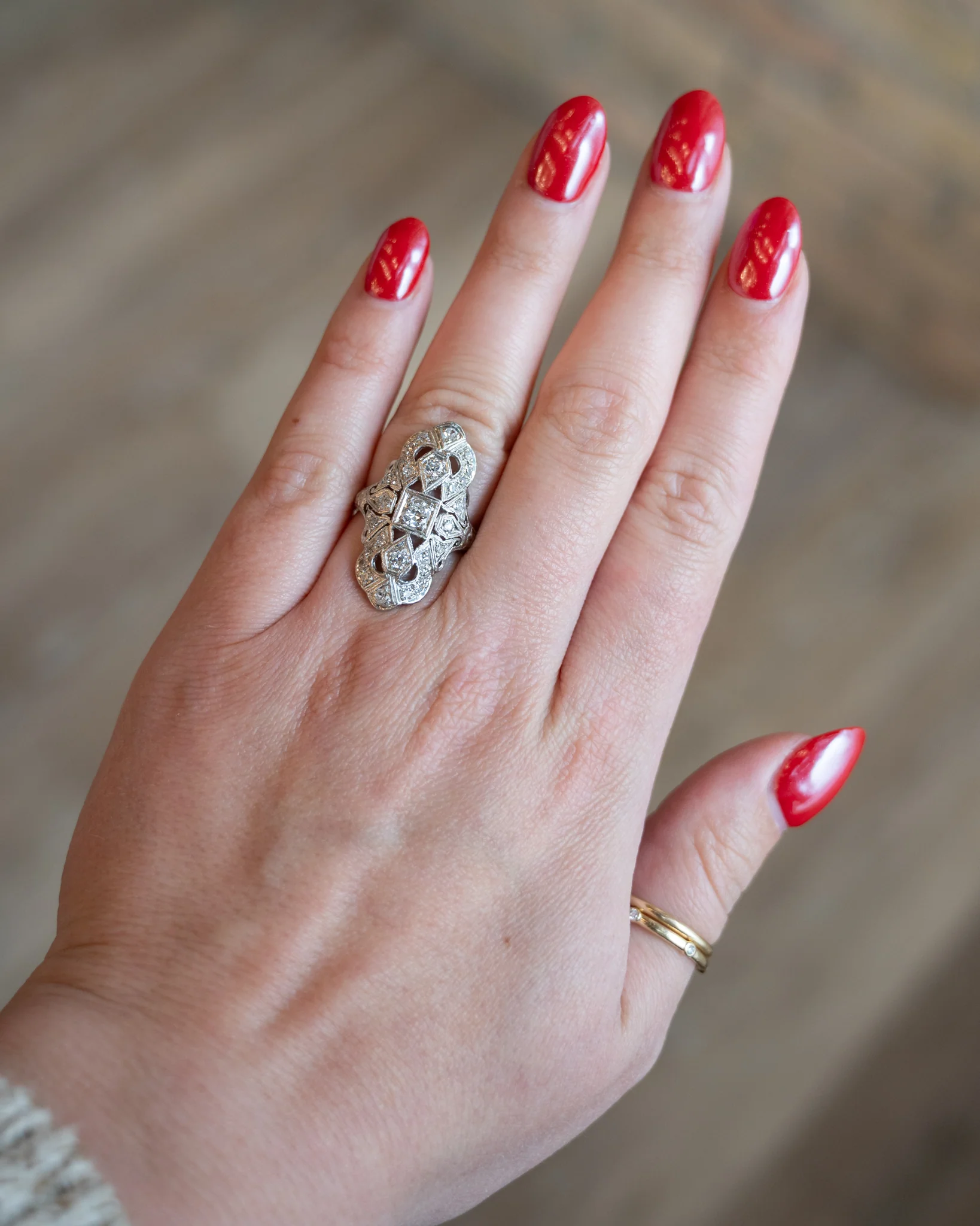 .98 Vintage Art Deco Diamond Dinner Ring in Platinum - Image 7