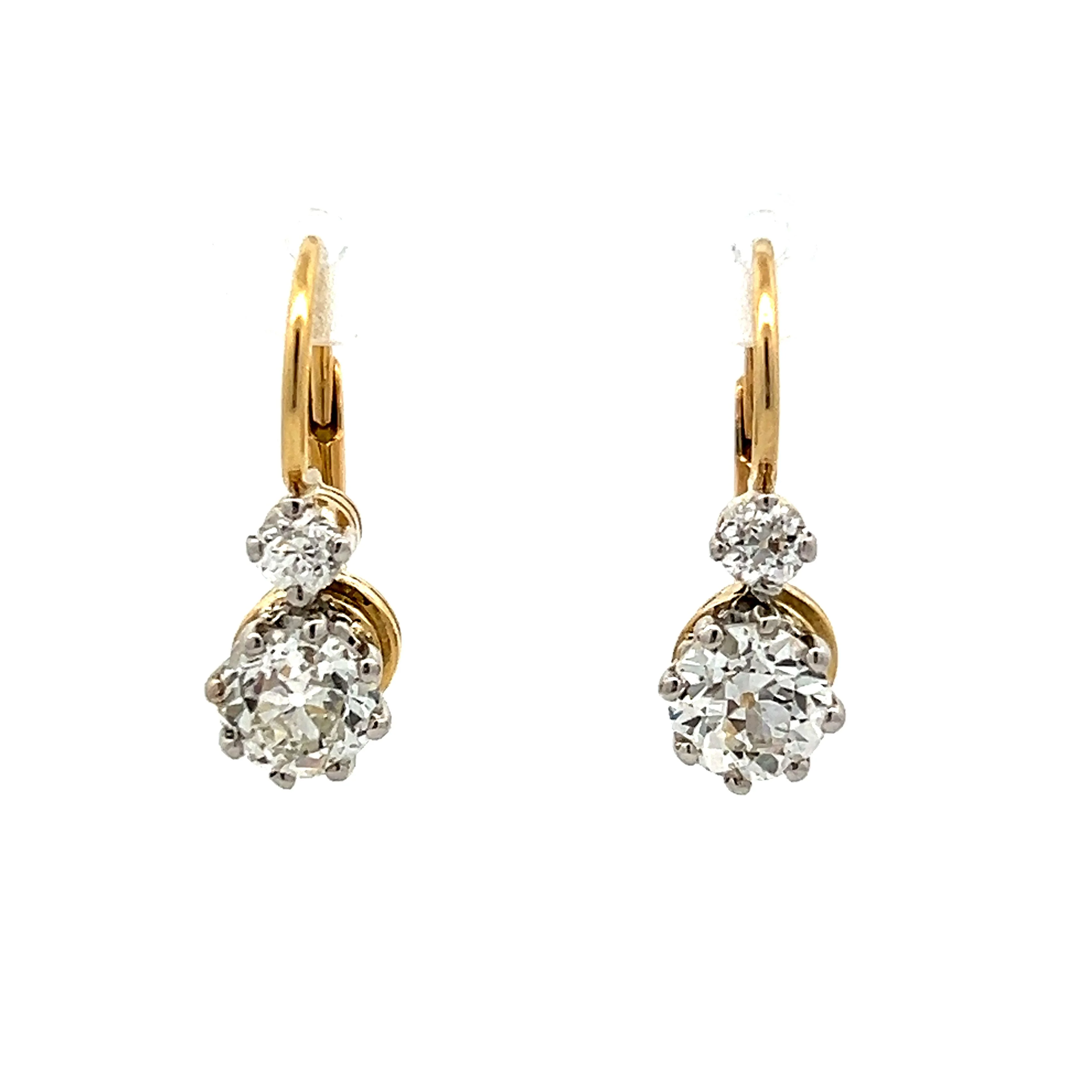 Vintage Art Deco Old European Cut Diamond Drop Earrings