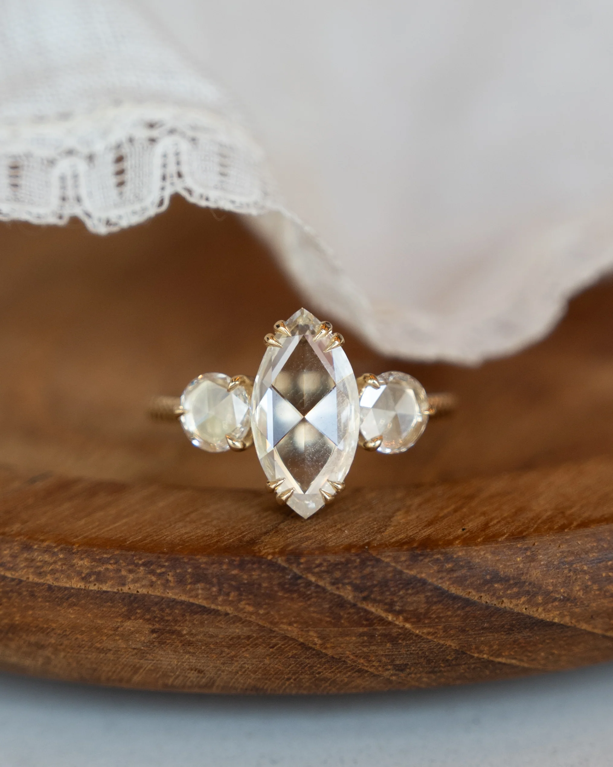 .99 Three Stone Marquise Diamond Engagement Ring 14k - Image 6