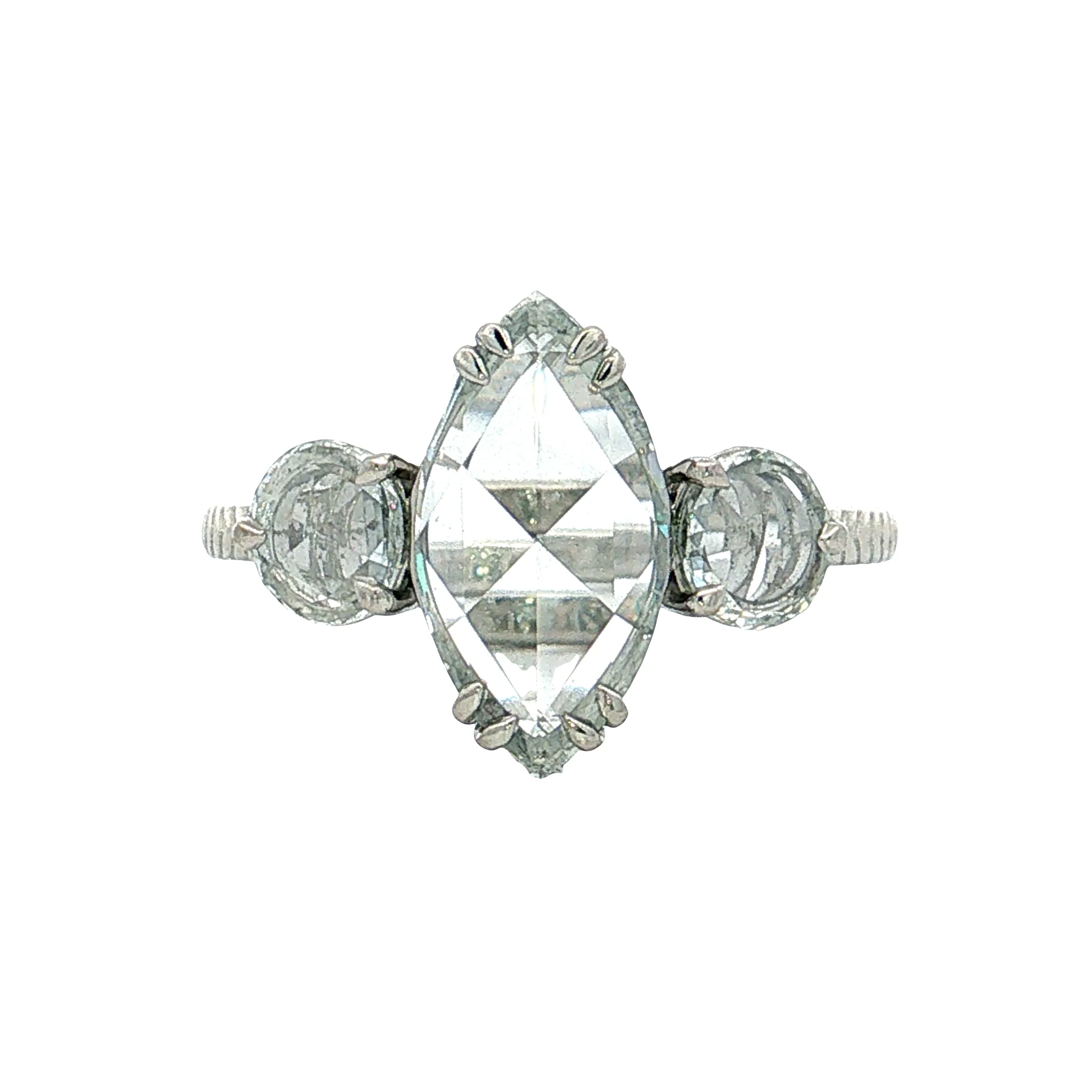 .99 Carat Marquise Rose Cut Diamond Engagement Ring Platinum