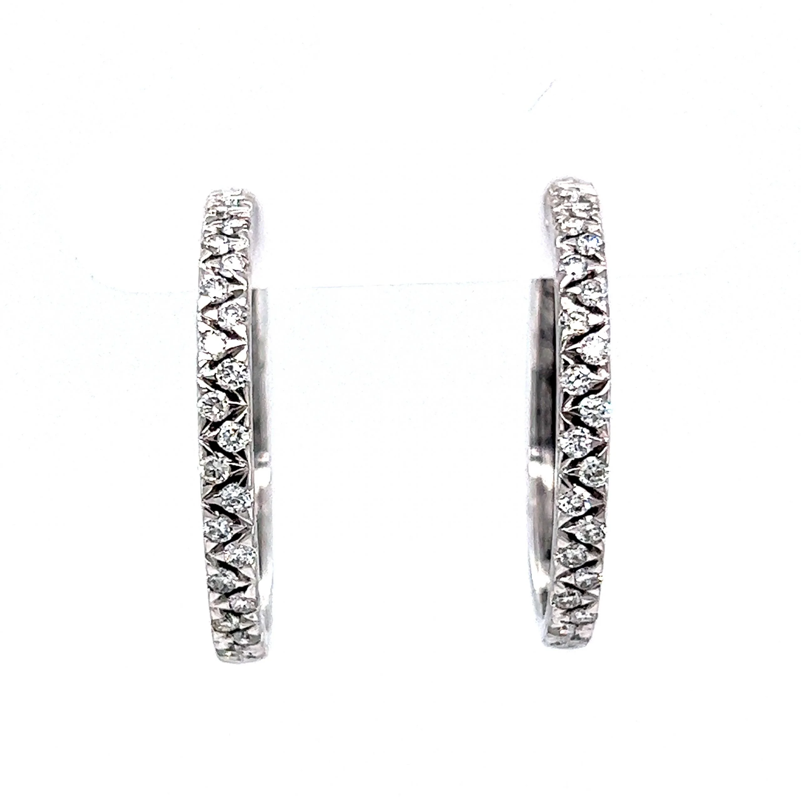 Alternating Diamond Hoop Earrings in 14k White Gold