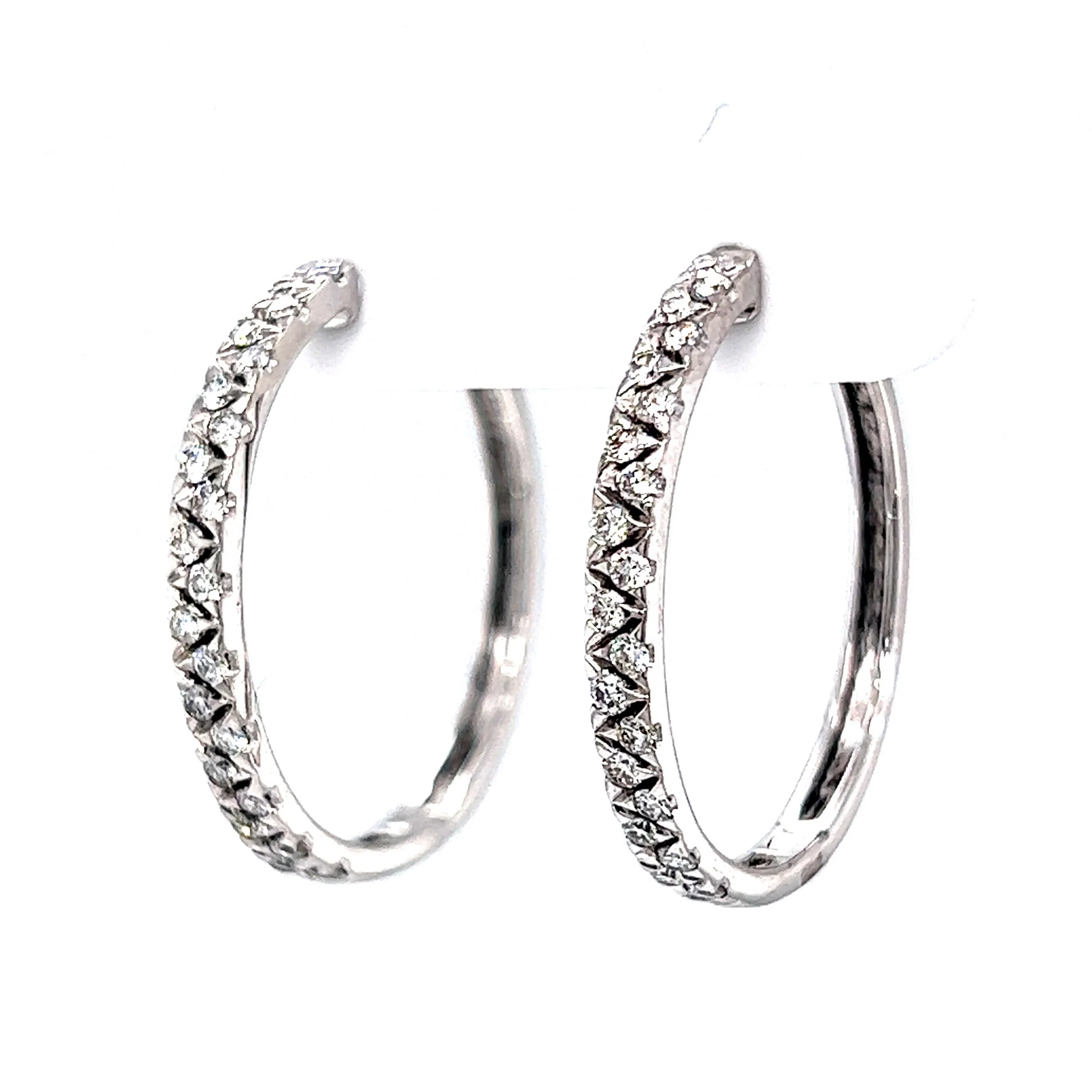 Alternating Diamond Hoop Earrings in 14k White Gold - Image 2