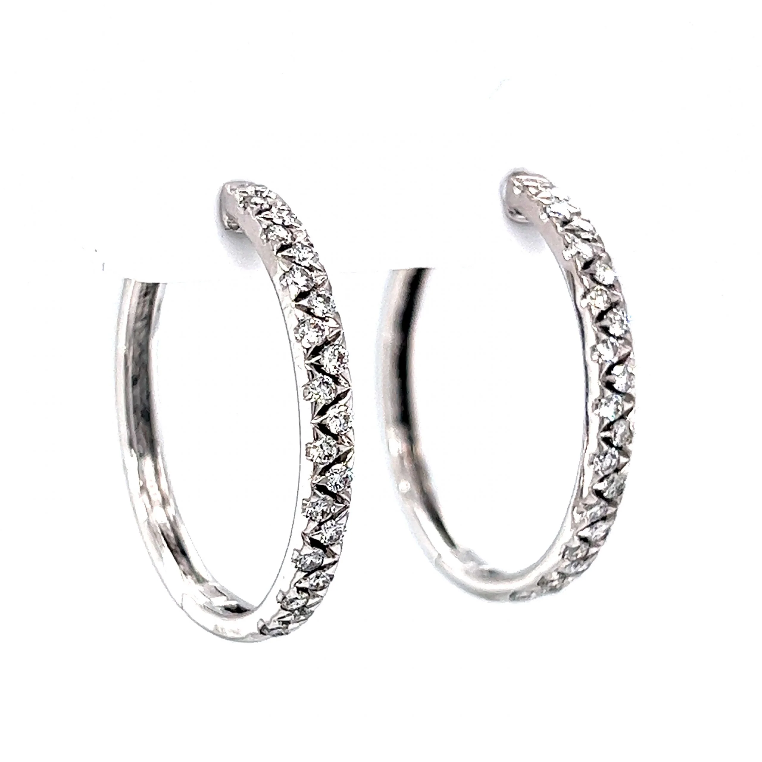 Alternating Diamond Hoop Earrings in 14k White Gold - Image 3
