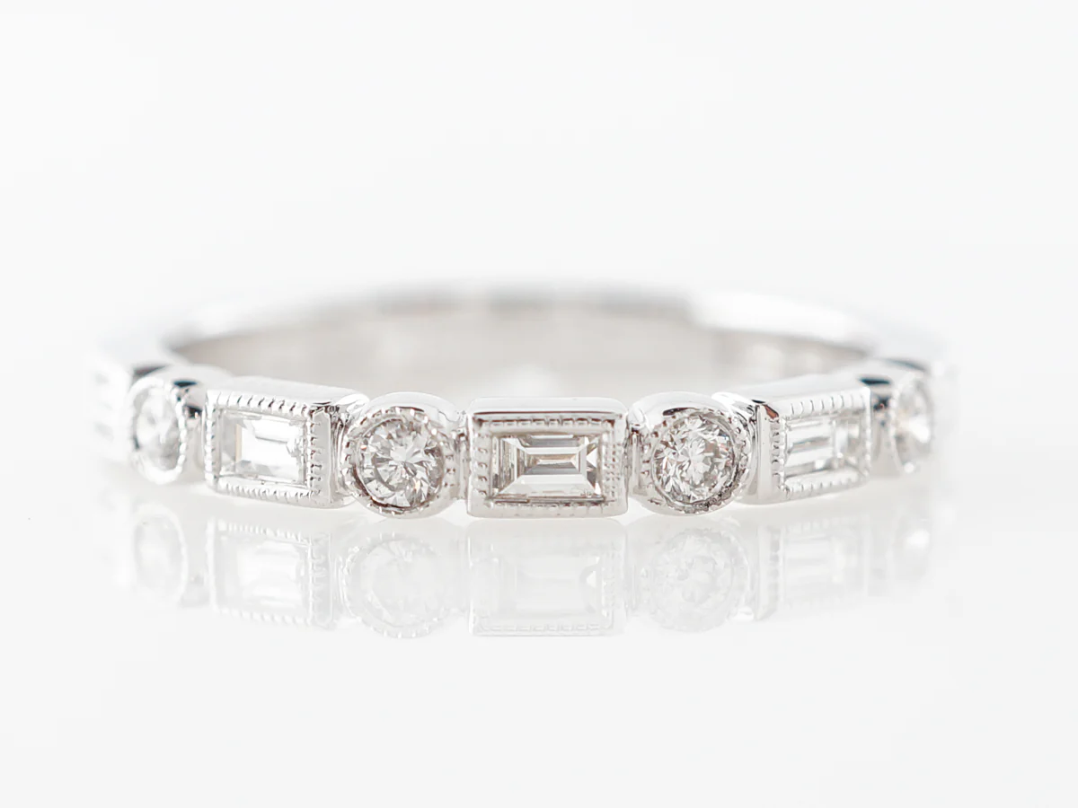 Alternating Diamond Wedding Band in White Gold