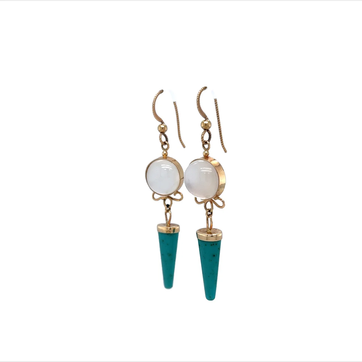 Amazonite and Chalcedony Earrings in 14k Yellow Gold - Image 2