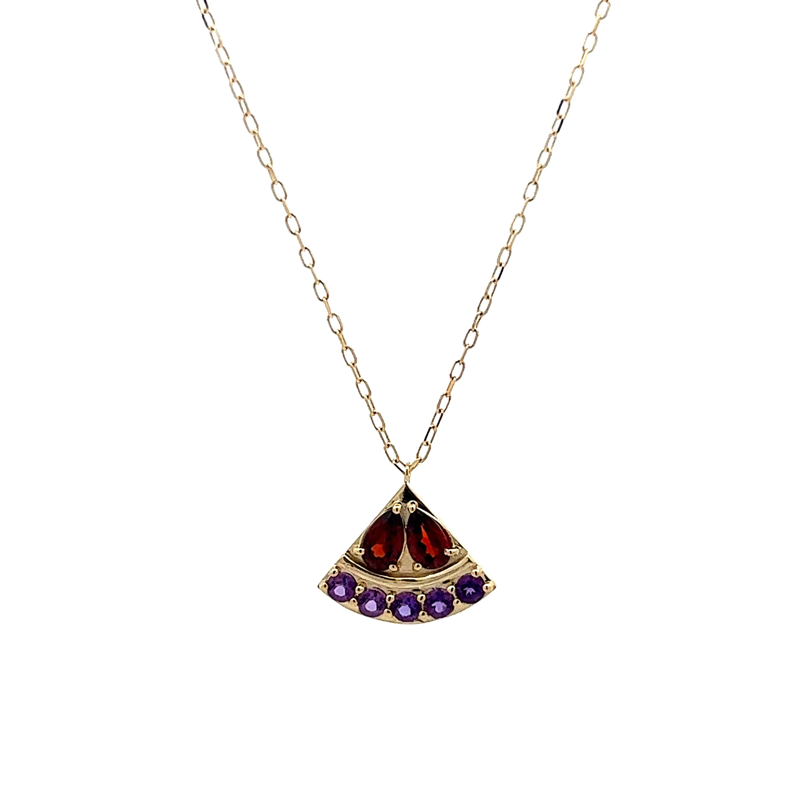 Amethyst & Garnet Pendant Necklace in 14k Yellow Gold
