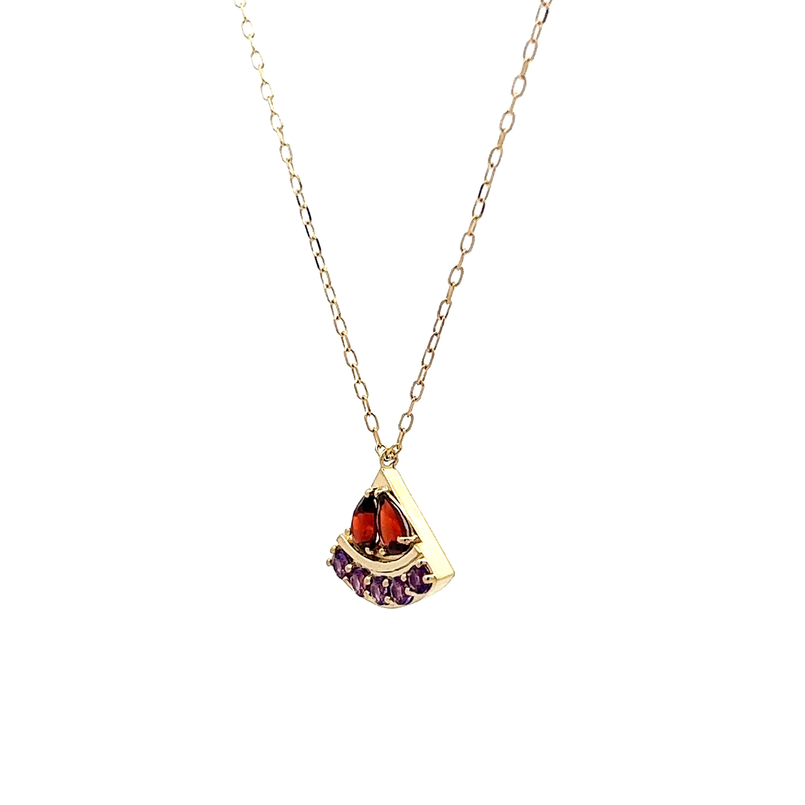 Amethyst & Garnet Pendant Necklace in 14k Yellow Gold - Image 2