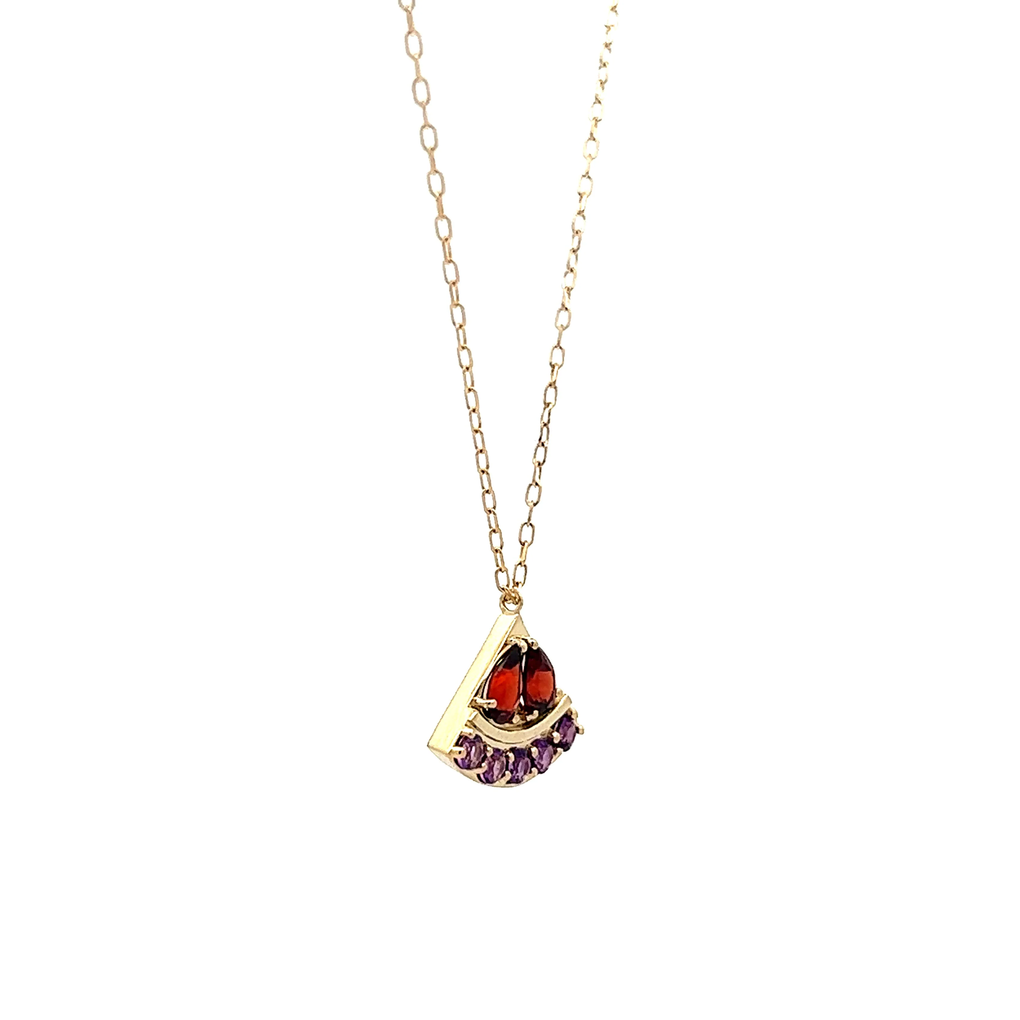 Amethyst & Garnet Pendant Necklace in 14k Yellow Gold - Image 3