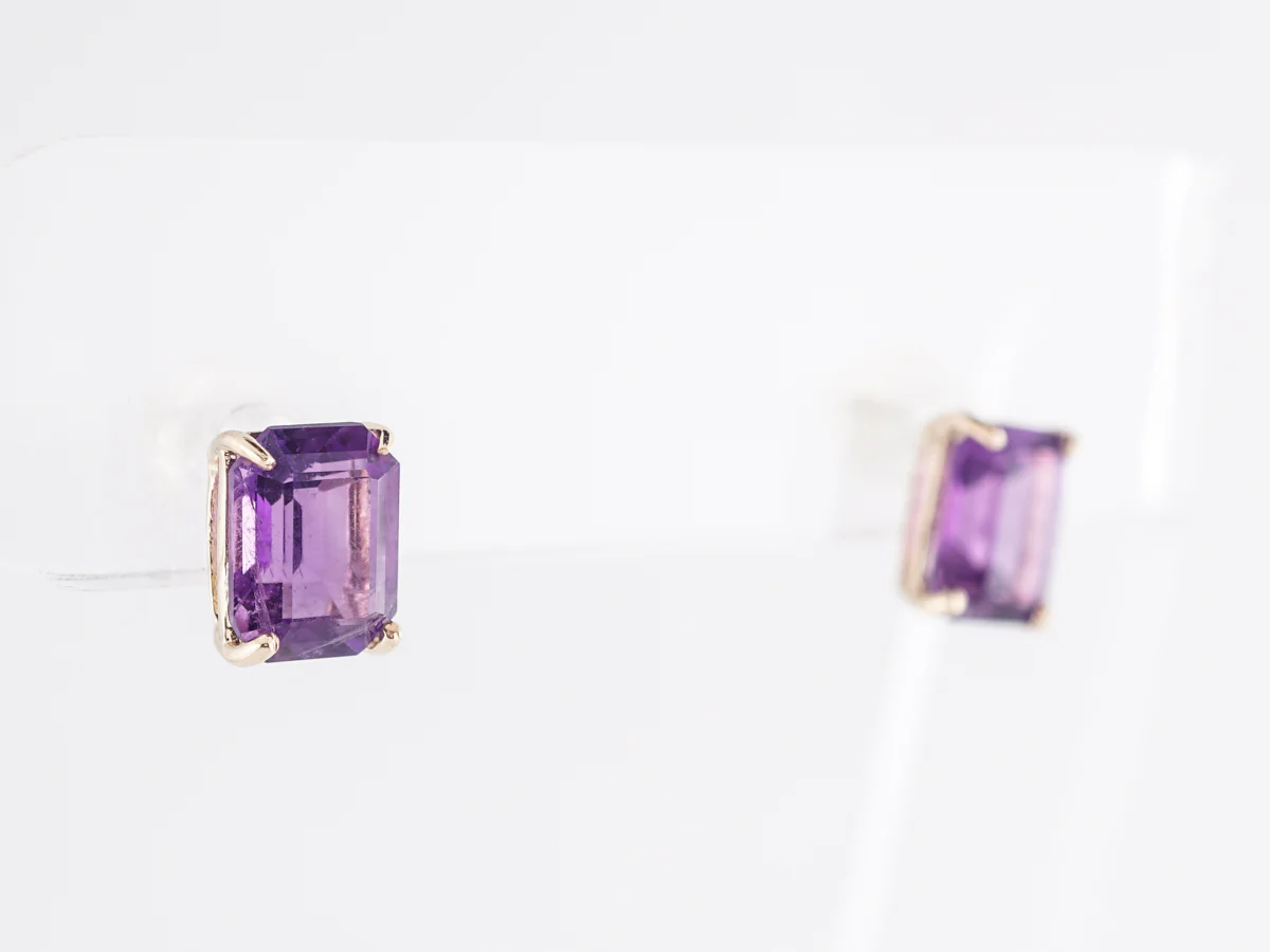 Amethyst Stud Earrings in 14k Yellow Gold - Image 3