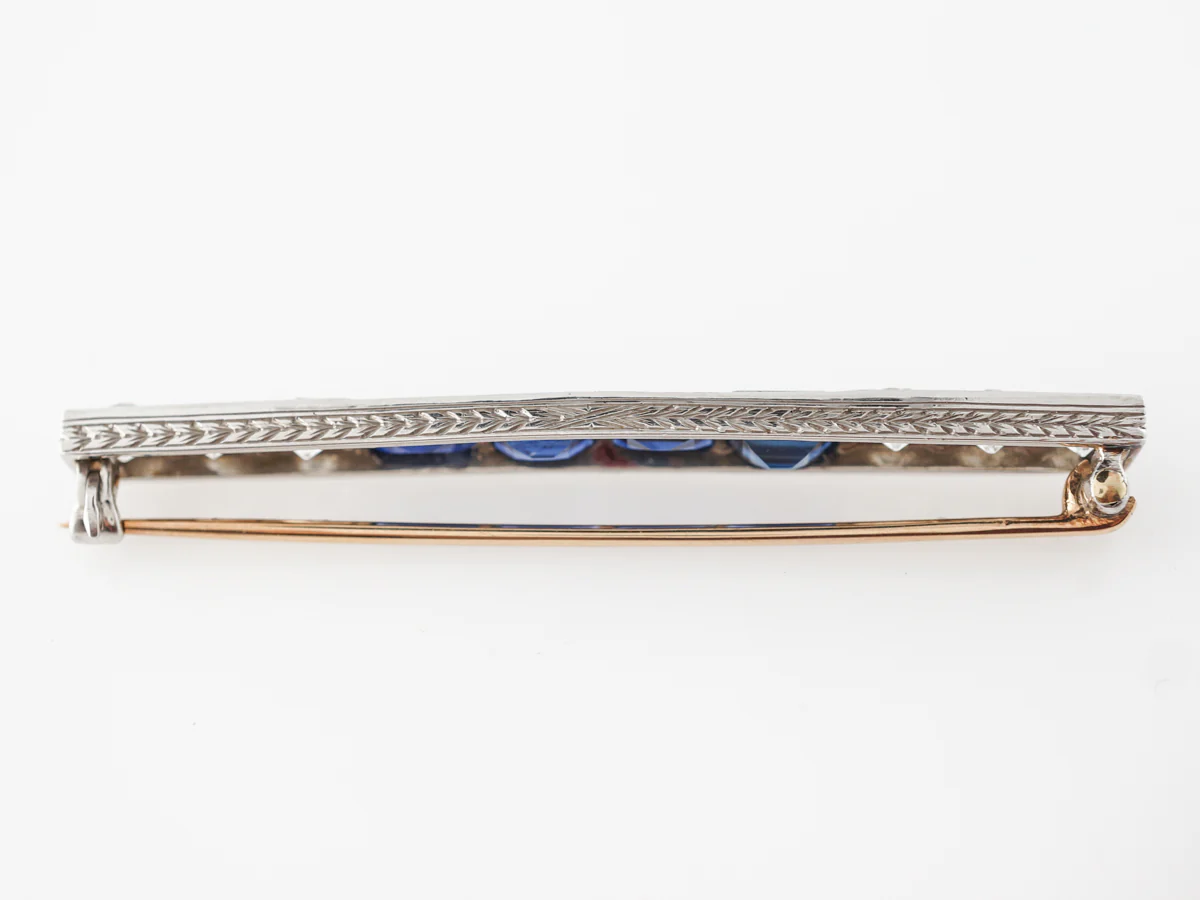 Antique Art Deco Brooch w/ Diamonds & Sapphires - Image 4