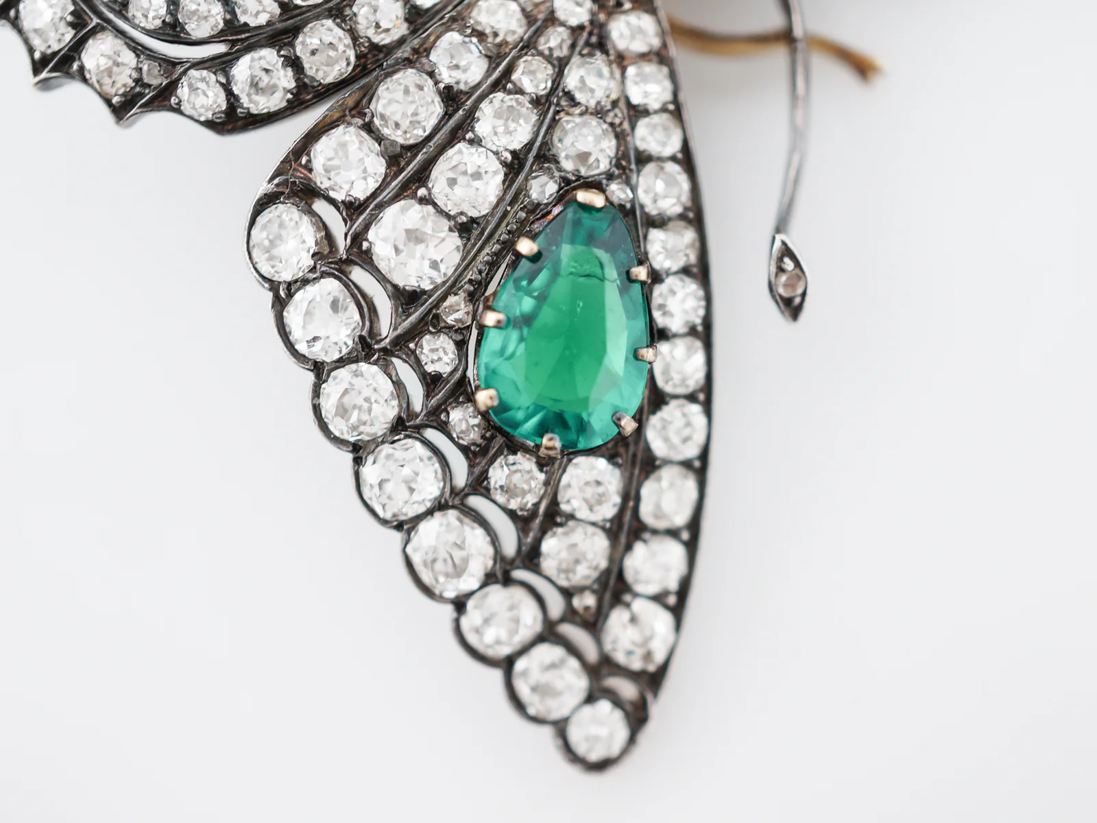Antique Art Deco Butterfly Brooch 11.20 Old Mine Cut Diamonds & Emeralds in 14k Yellow Gold - Image 3