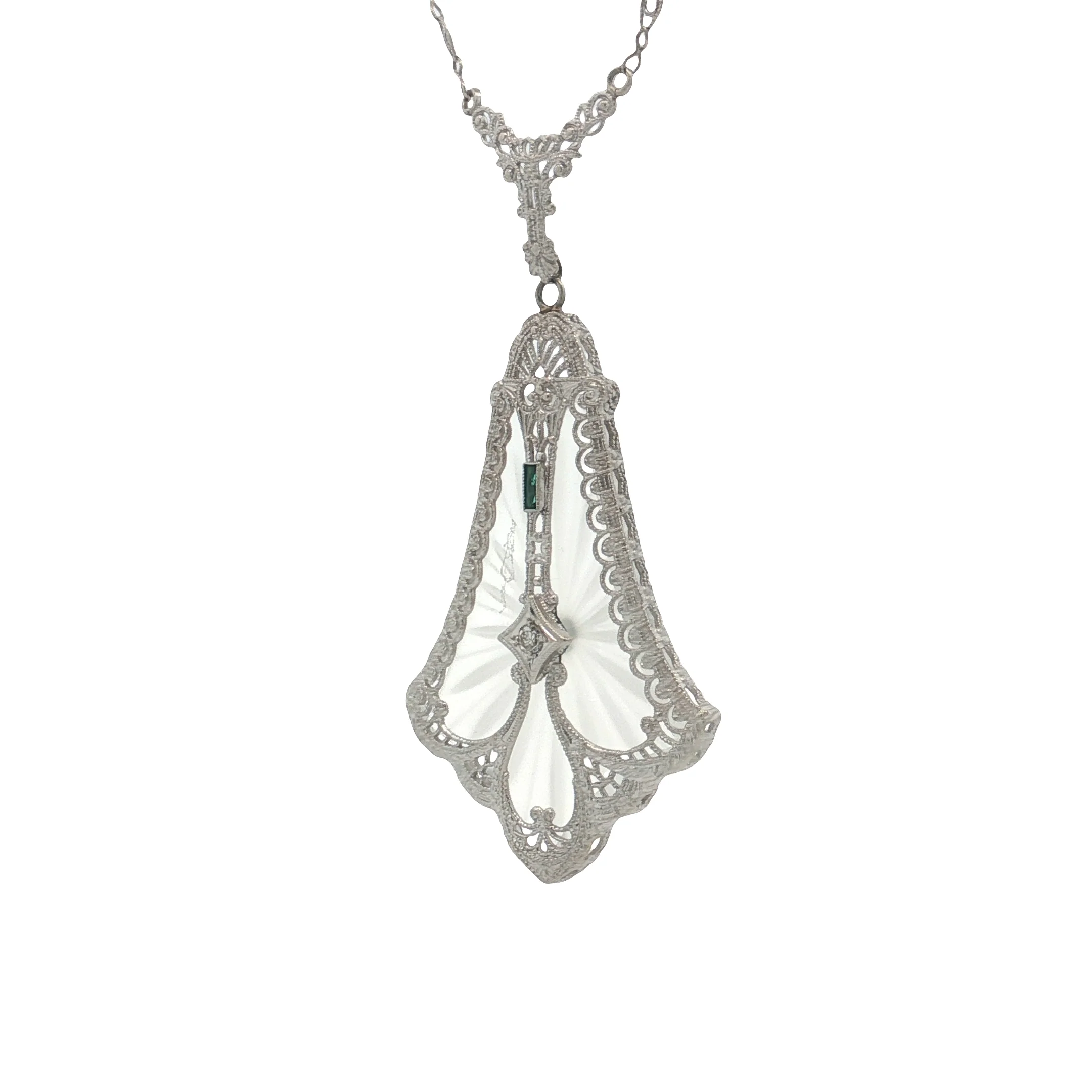 Antique Art Deco Camphor Glass Pendant 14k White Gold - Image 2