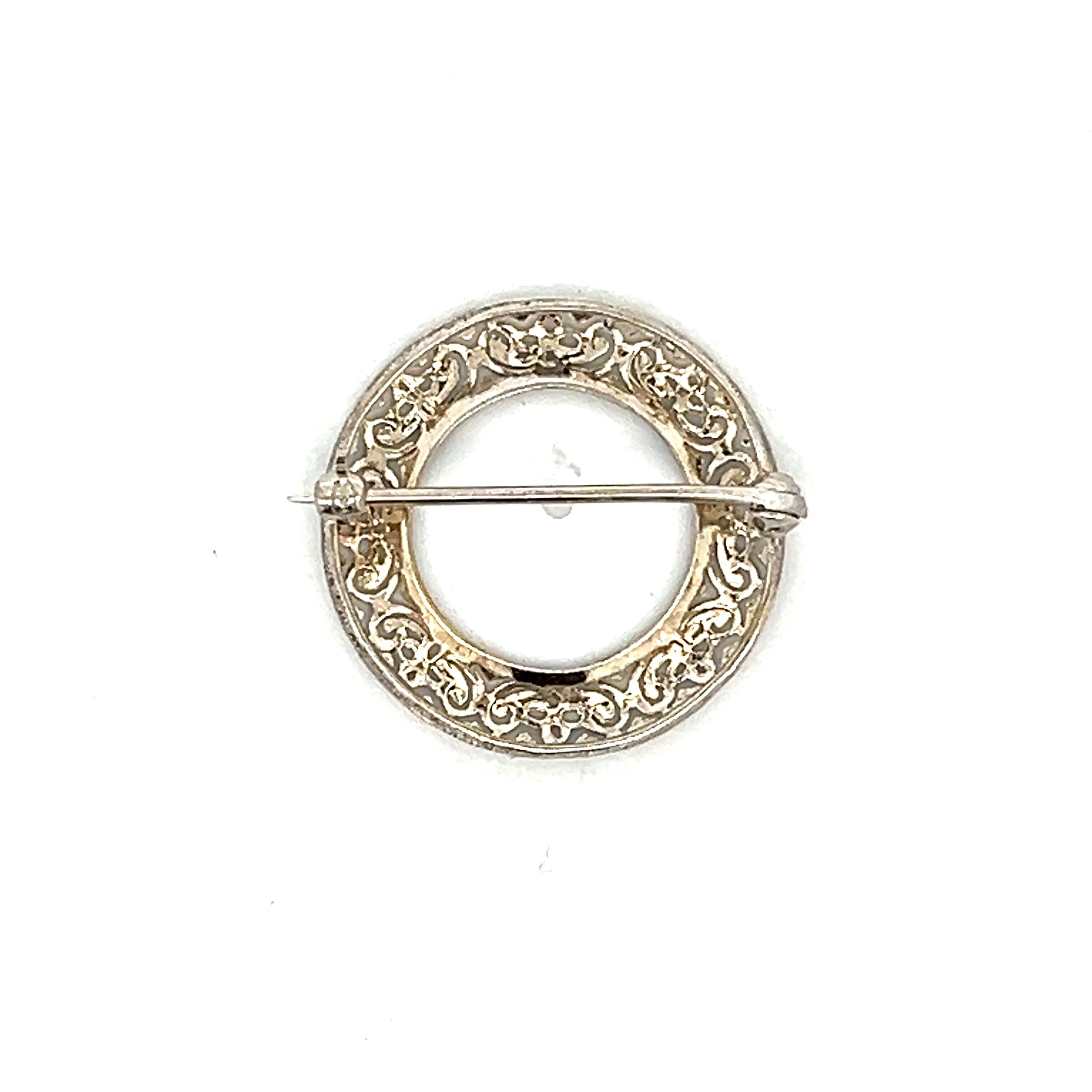 Antique Art Deco Circle Filigree Brooch in 14k White Gold - Image 5