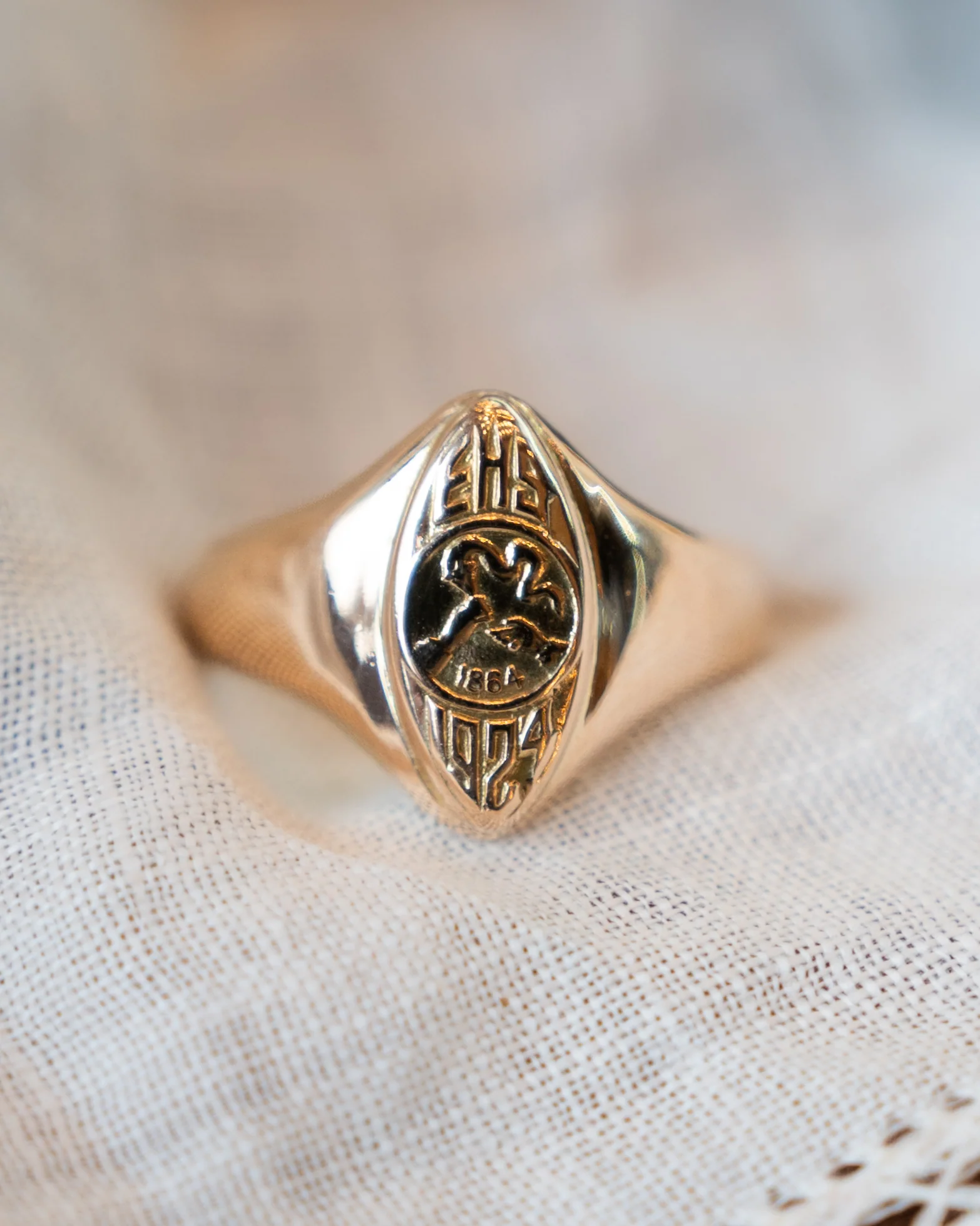 Antique Art Deco Engraved Navette Ring in 10k - Image 6