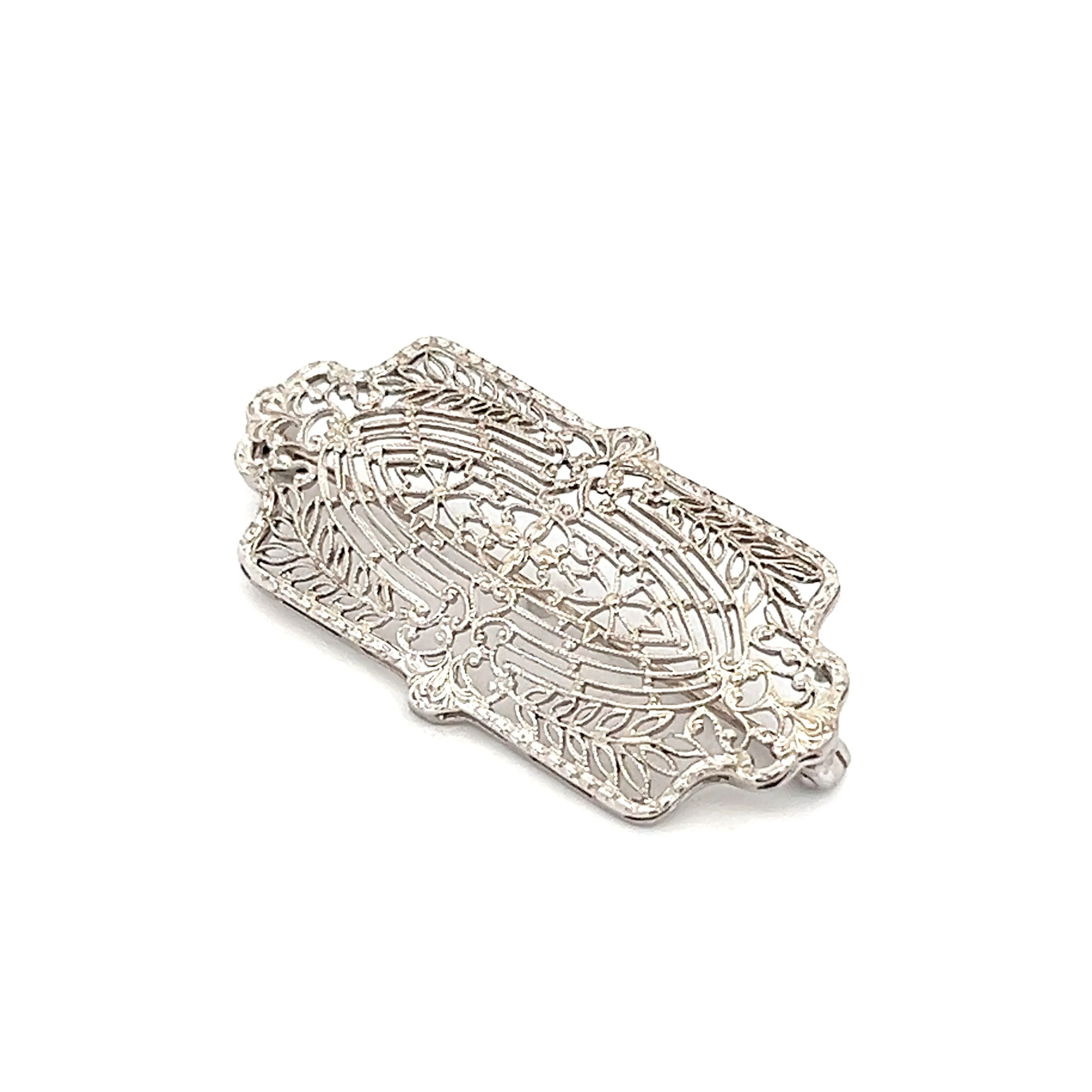 Antique Art Deco Filigree Brooch in 14k White Gold - Image 2