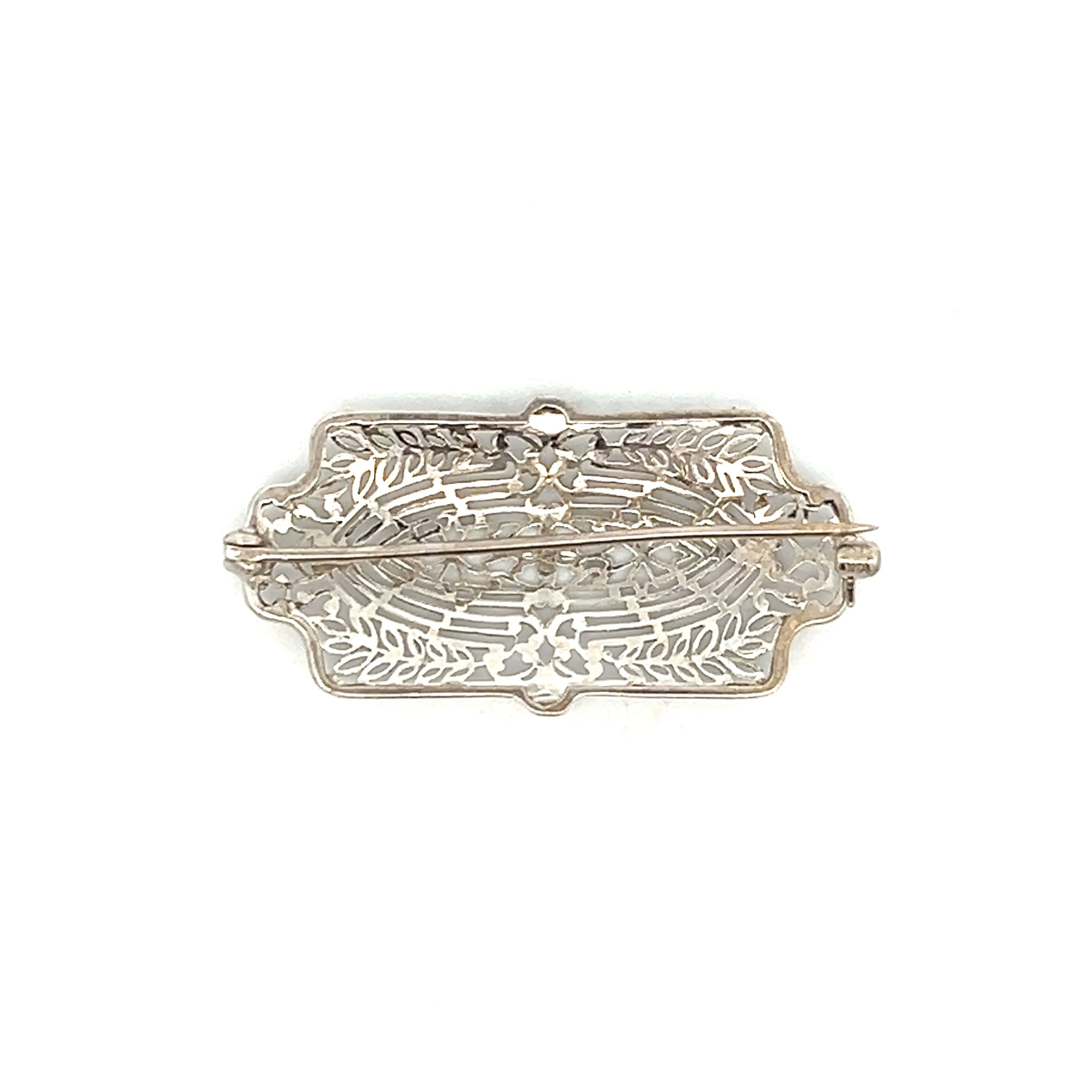 Antique Art Deco Filigree Brooch in 14k White Gold - Image 4