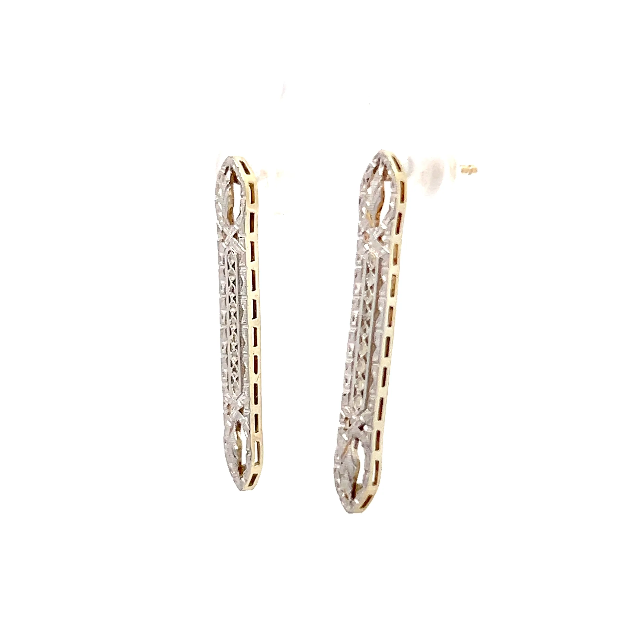 Antique Art Deco Filigree Earrings in 14k - Image 2