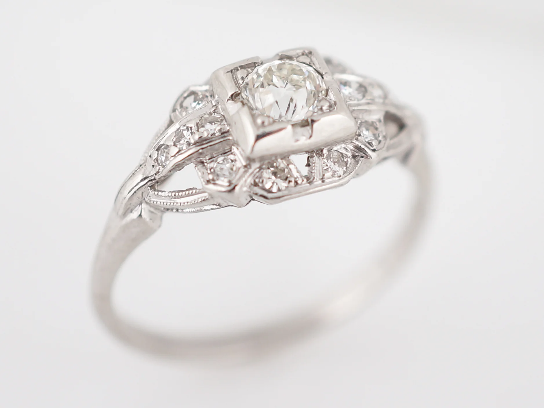 Antique Art Deco Old European Diamond Engagement Ring - Image 4