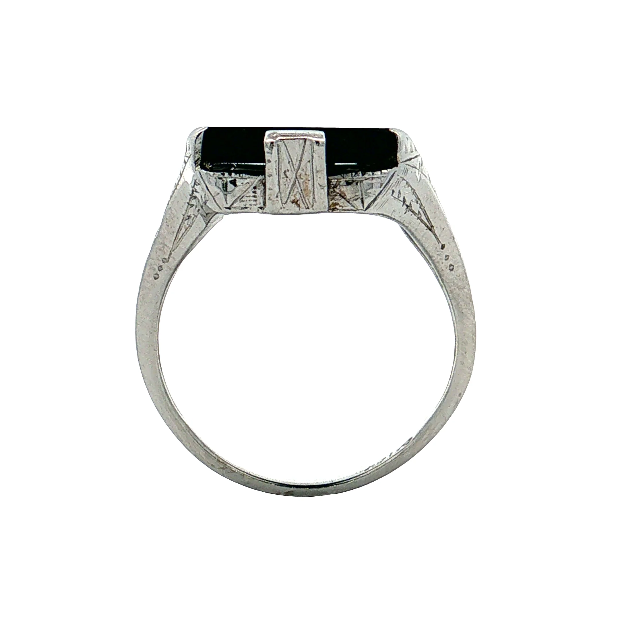 Antique Art Deco Onyx Cocktail Ring 14k White Gold - Image 4