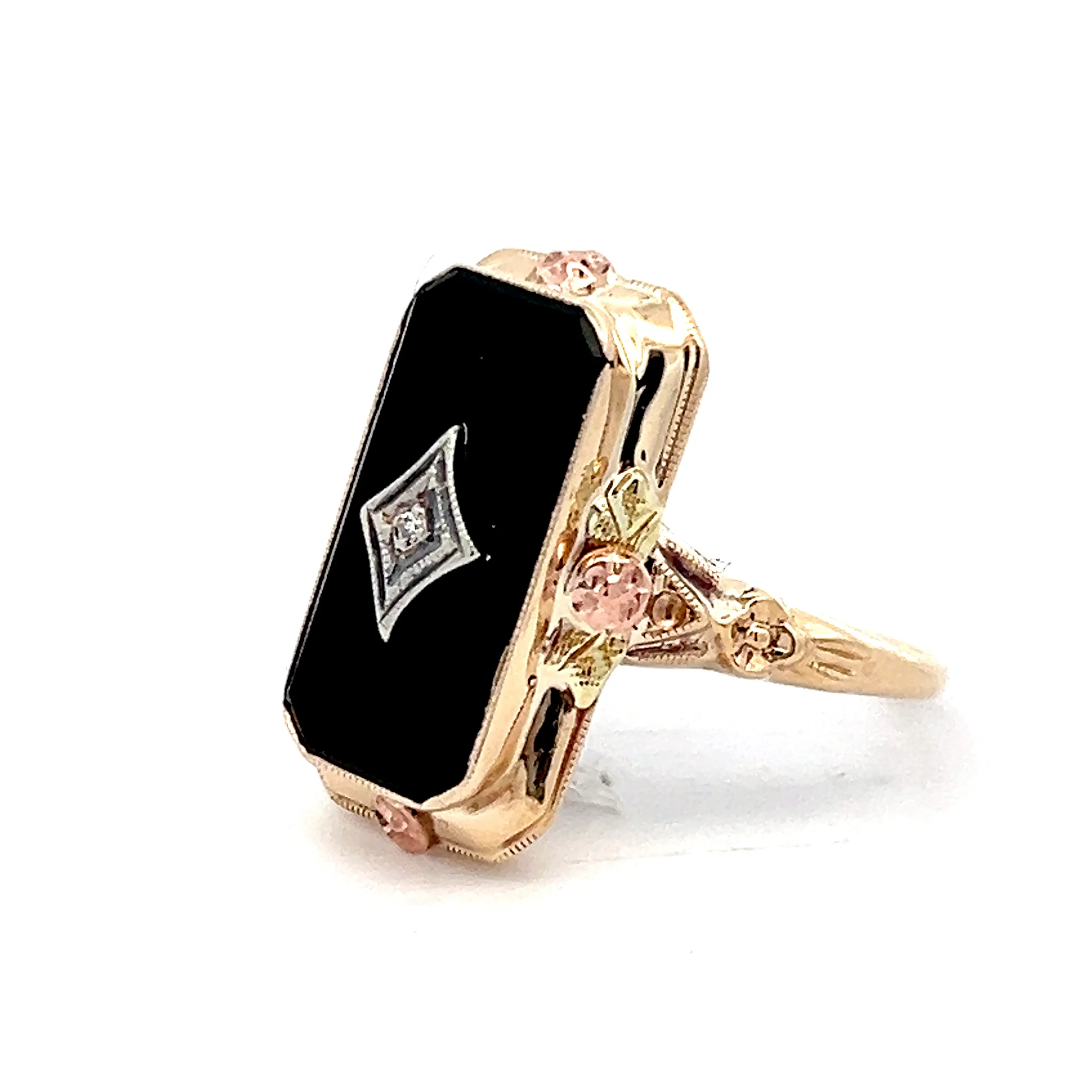 Antique Art Deco Onyx & Diamond Cocktail Ring in 18k - Image 2