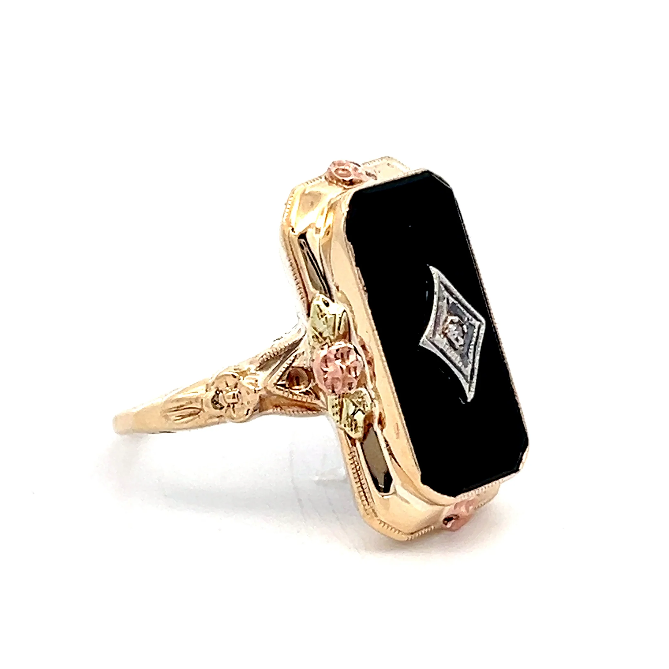 Antique Art Deco Onyx & Diamond Cocktail Ring in 18k - Image 3