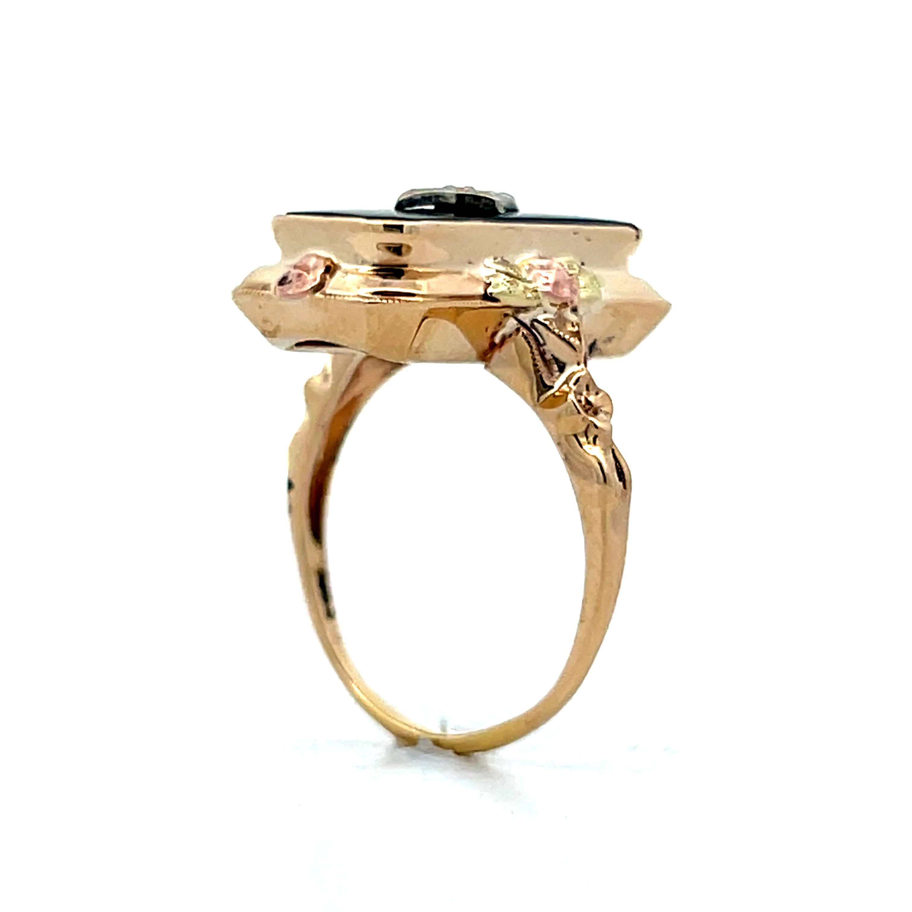 Antique Art Deco Onyx & Diamond Cocktail Ring in 18k - Image 5