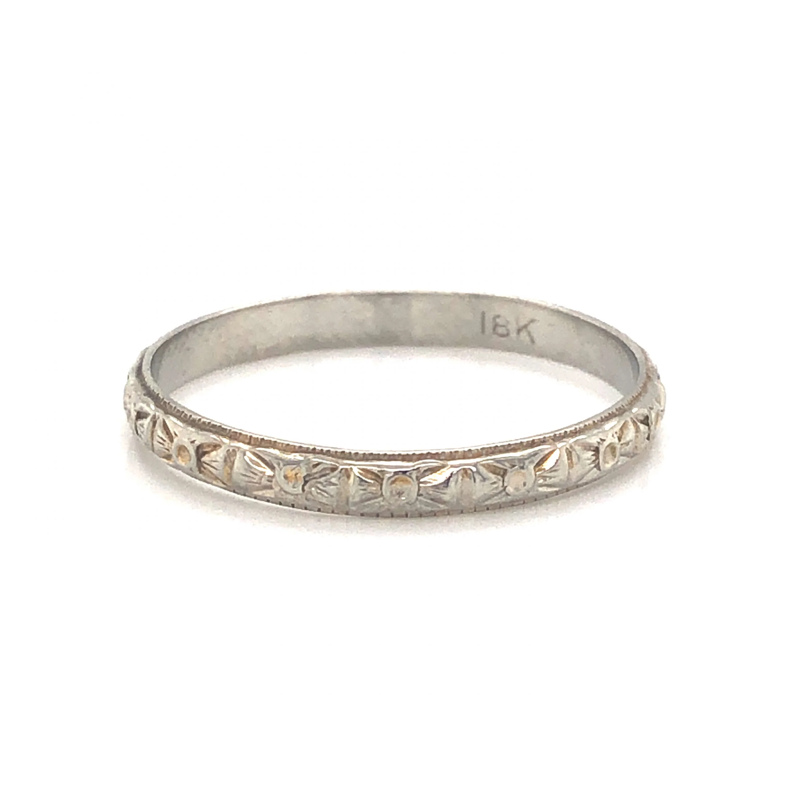Antique Art Deco Orange Blossom Wedding Band in 18k White Gold - Image 2