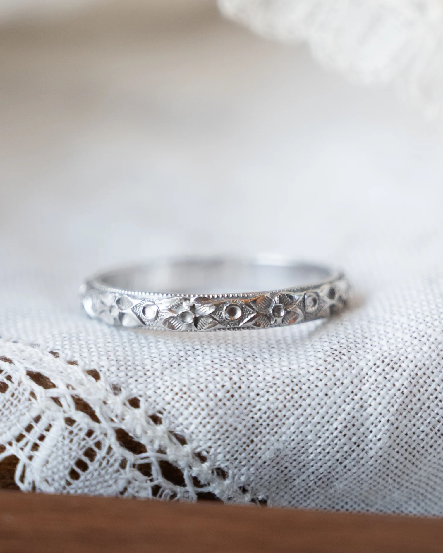 Antique Art Deco Orange Blossom Wedding Band Platinum - Image 6