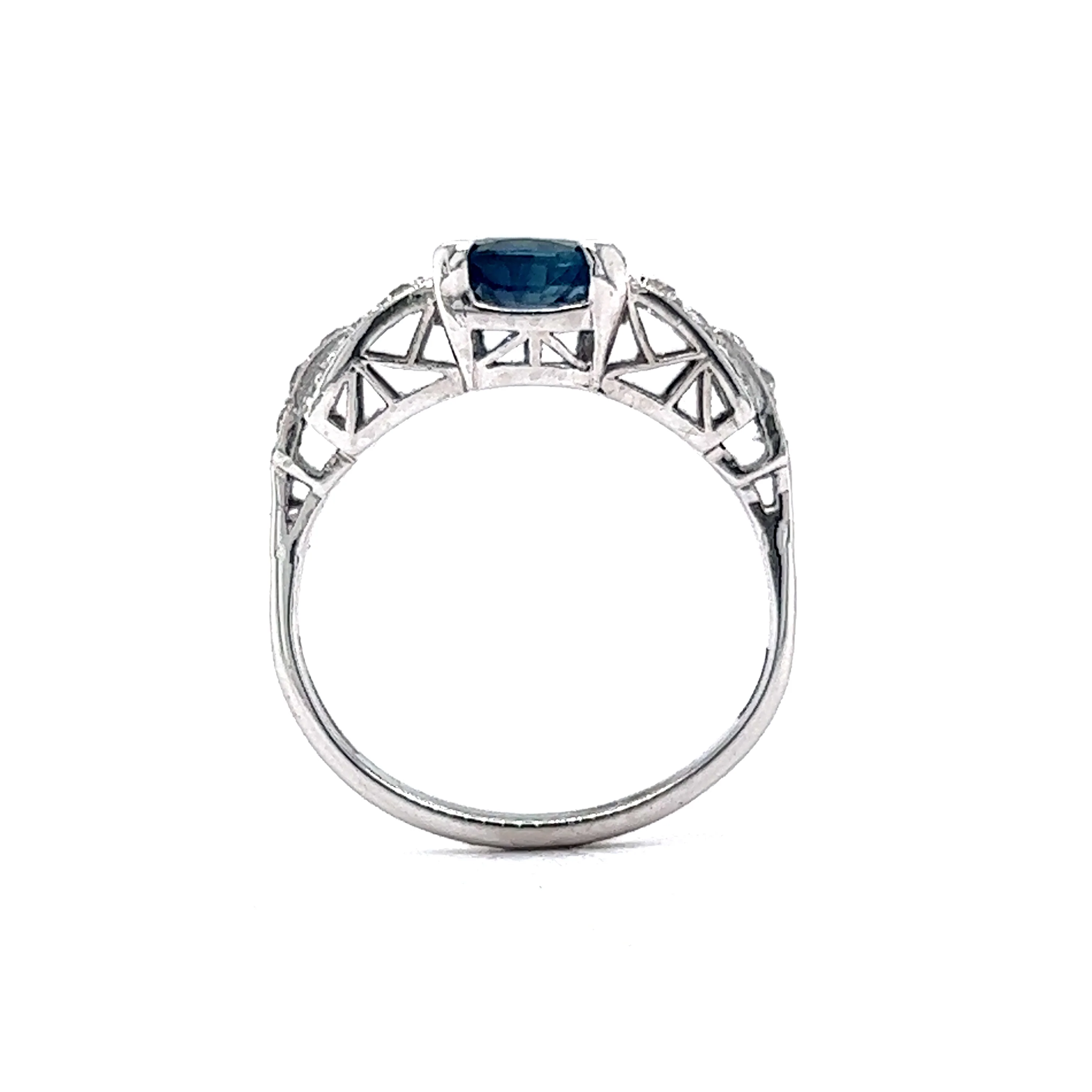 Antique Art Deco Oval Sapphire & Diamond Ring in 18k - Image 4