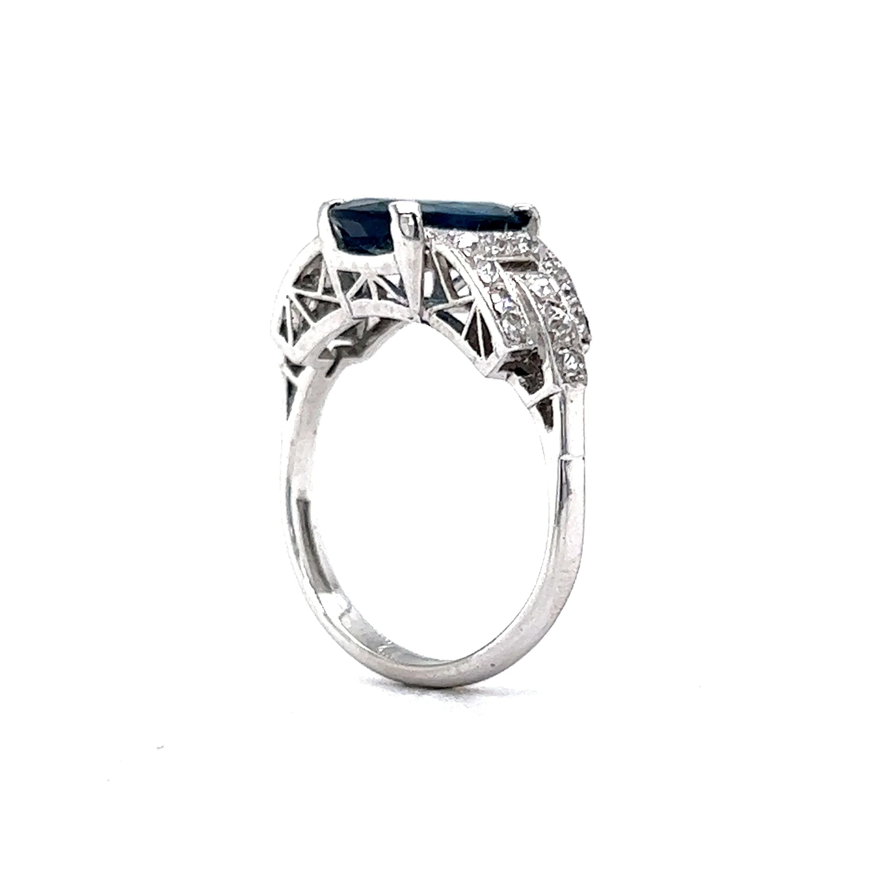 Antique Art Deco Oval Sapphire & Diamond Ring in 18k - Image 5